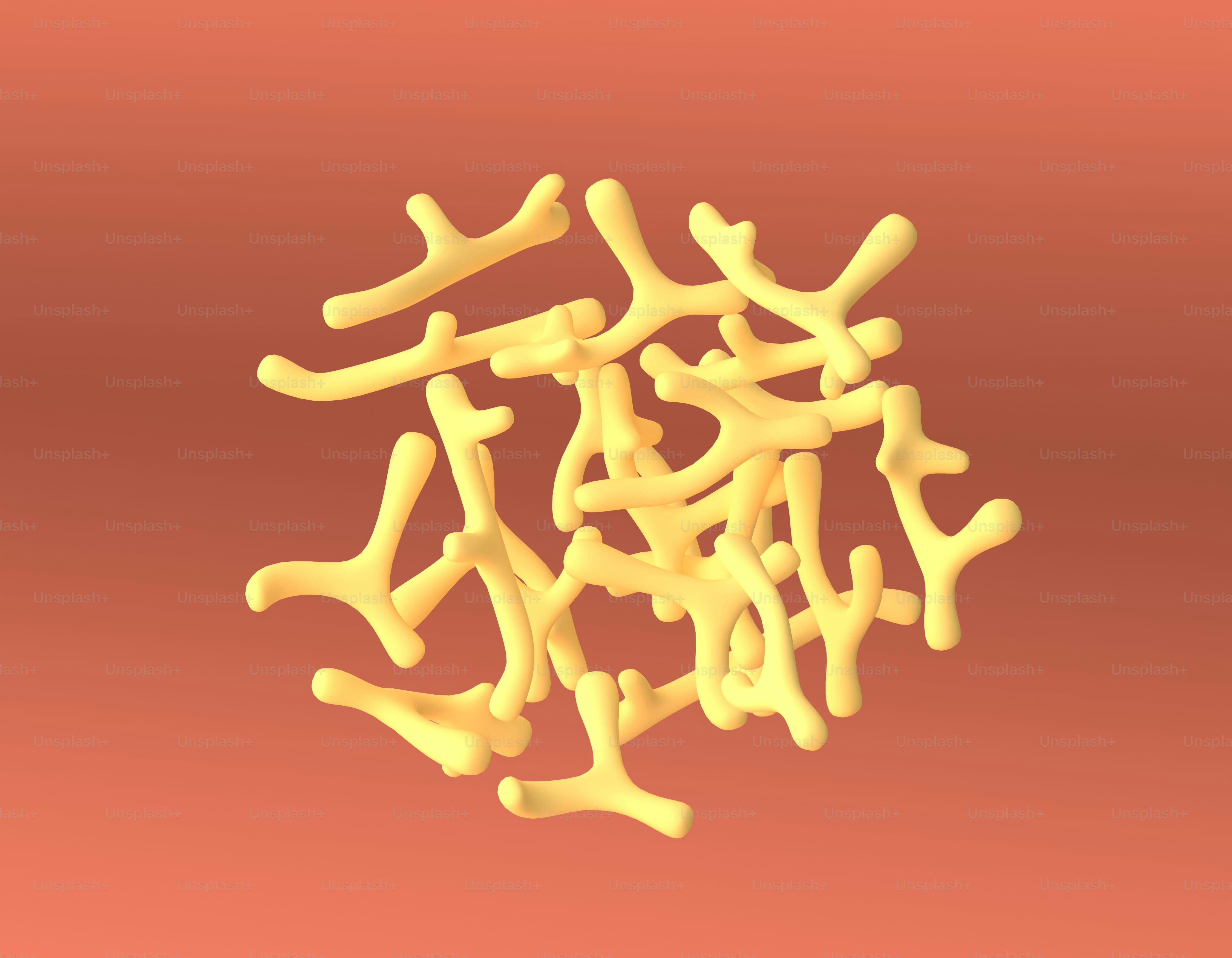 Clustered yellow, branch-like shapes on a red background.