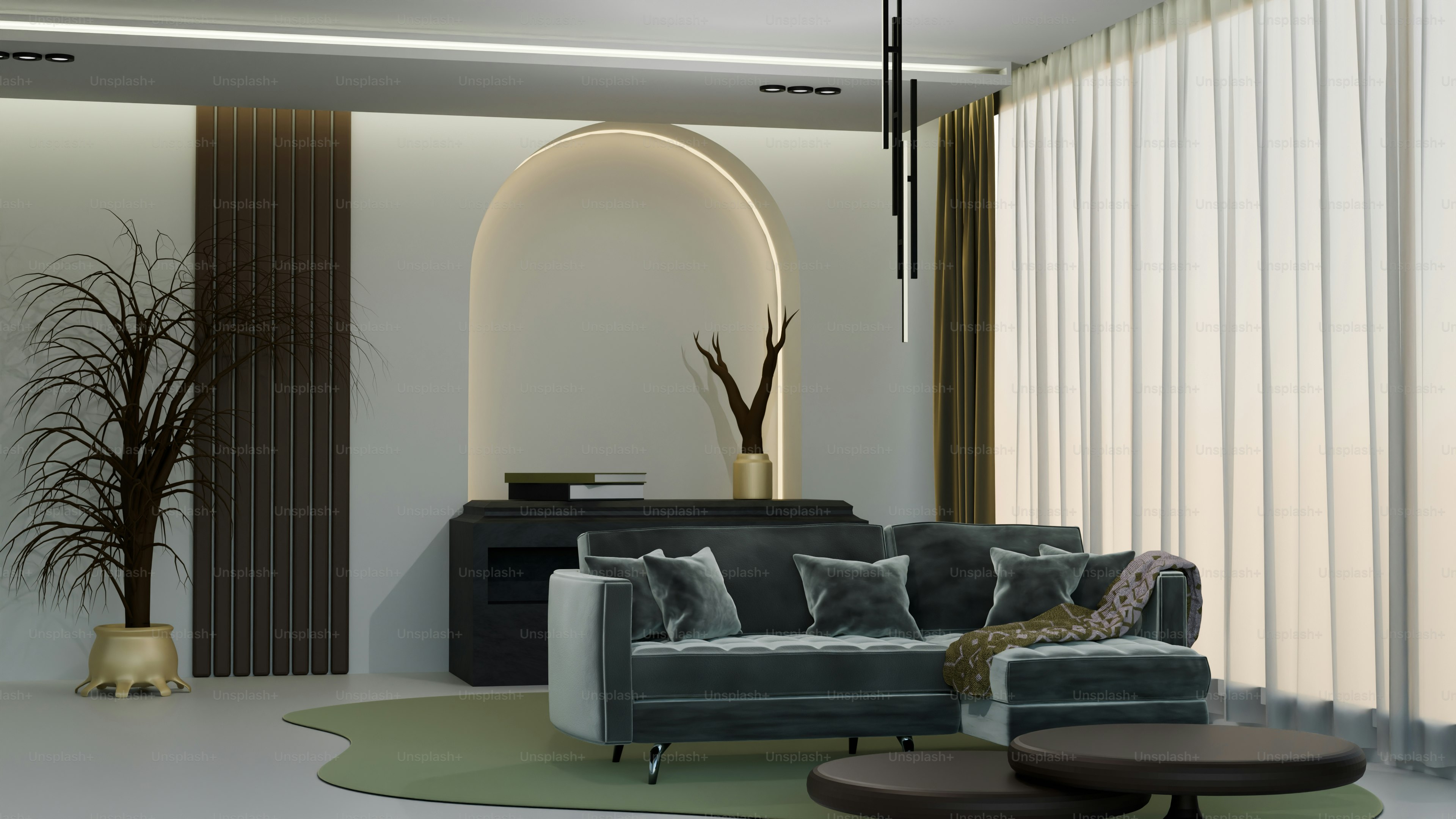 Elegant and modern living room with cozy furniture. photo ...