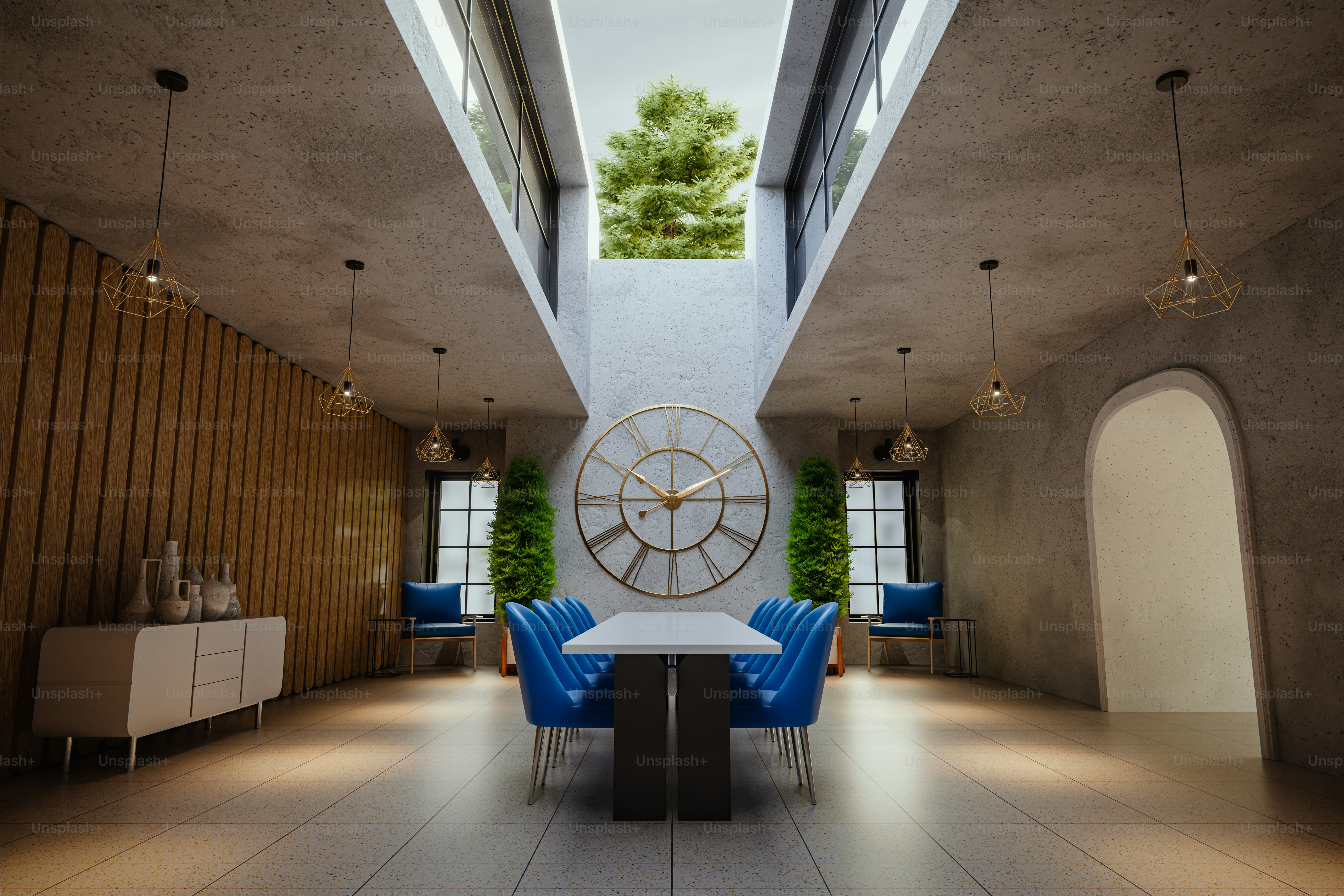 Luxurious interior with high ceiling and open top. photo – Architecture ...