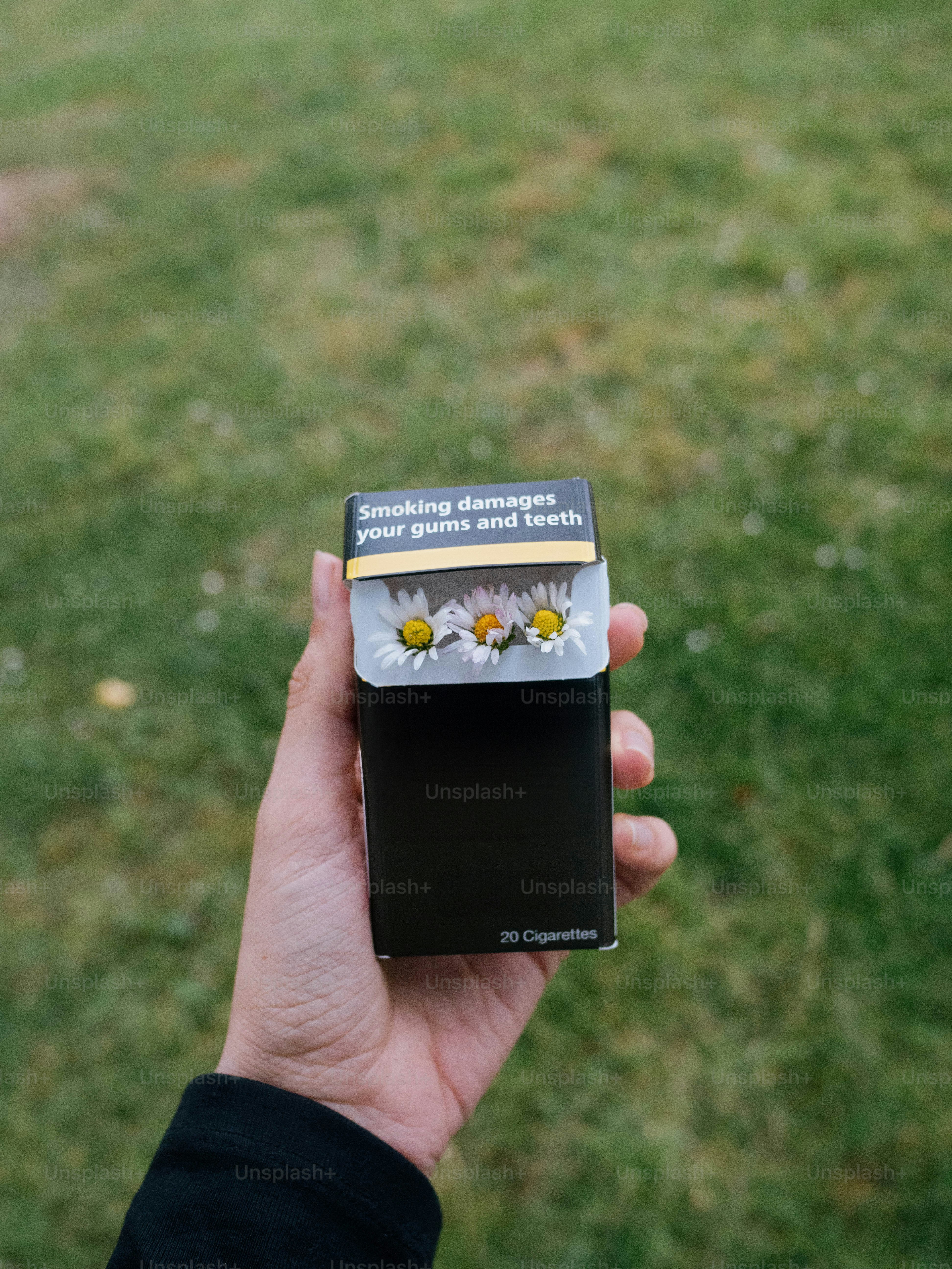 A pack of cigarettes adorned with daisies.