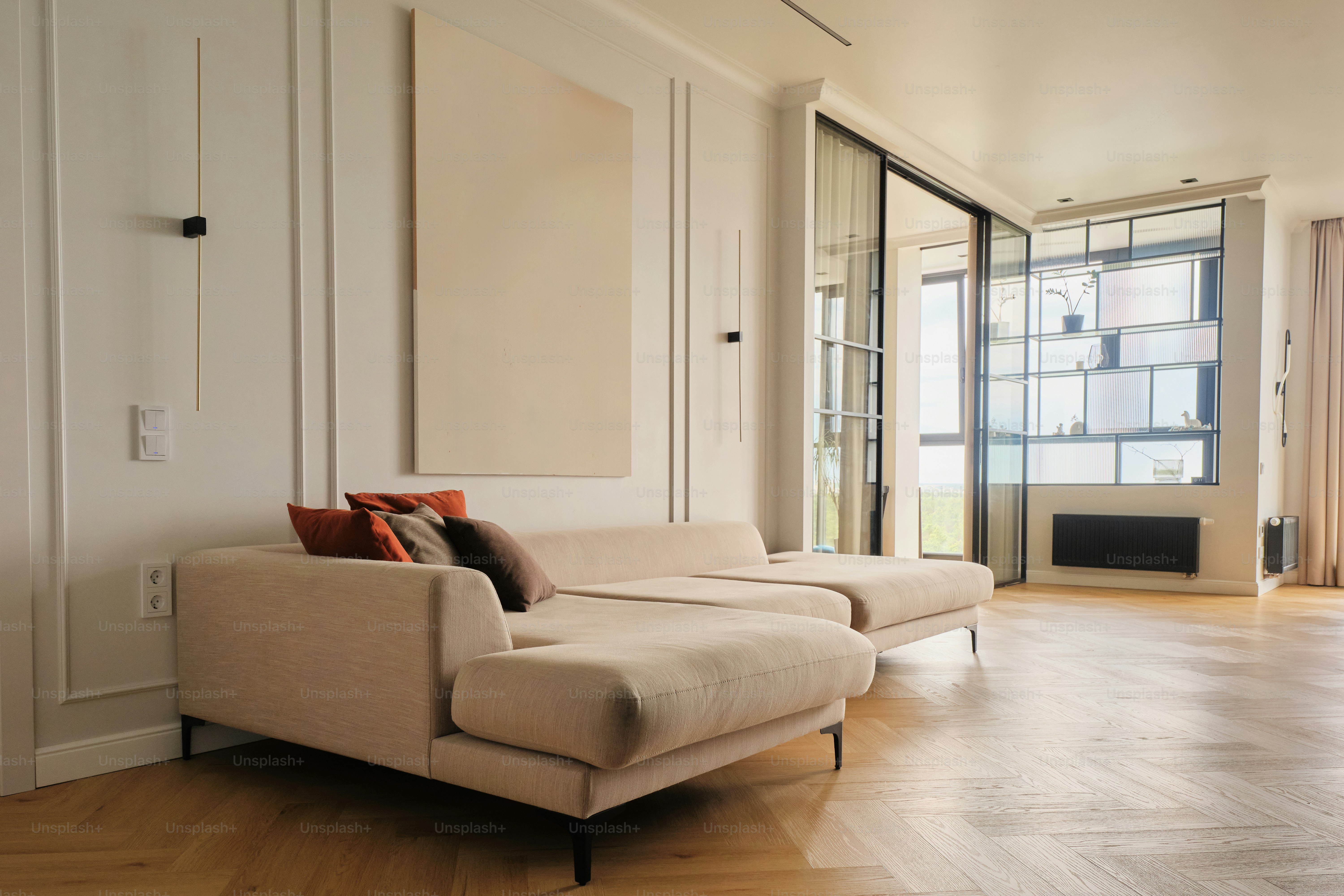 Modern and minimalist living room with a couch. photo – Architecture ...