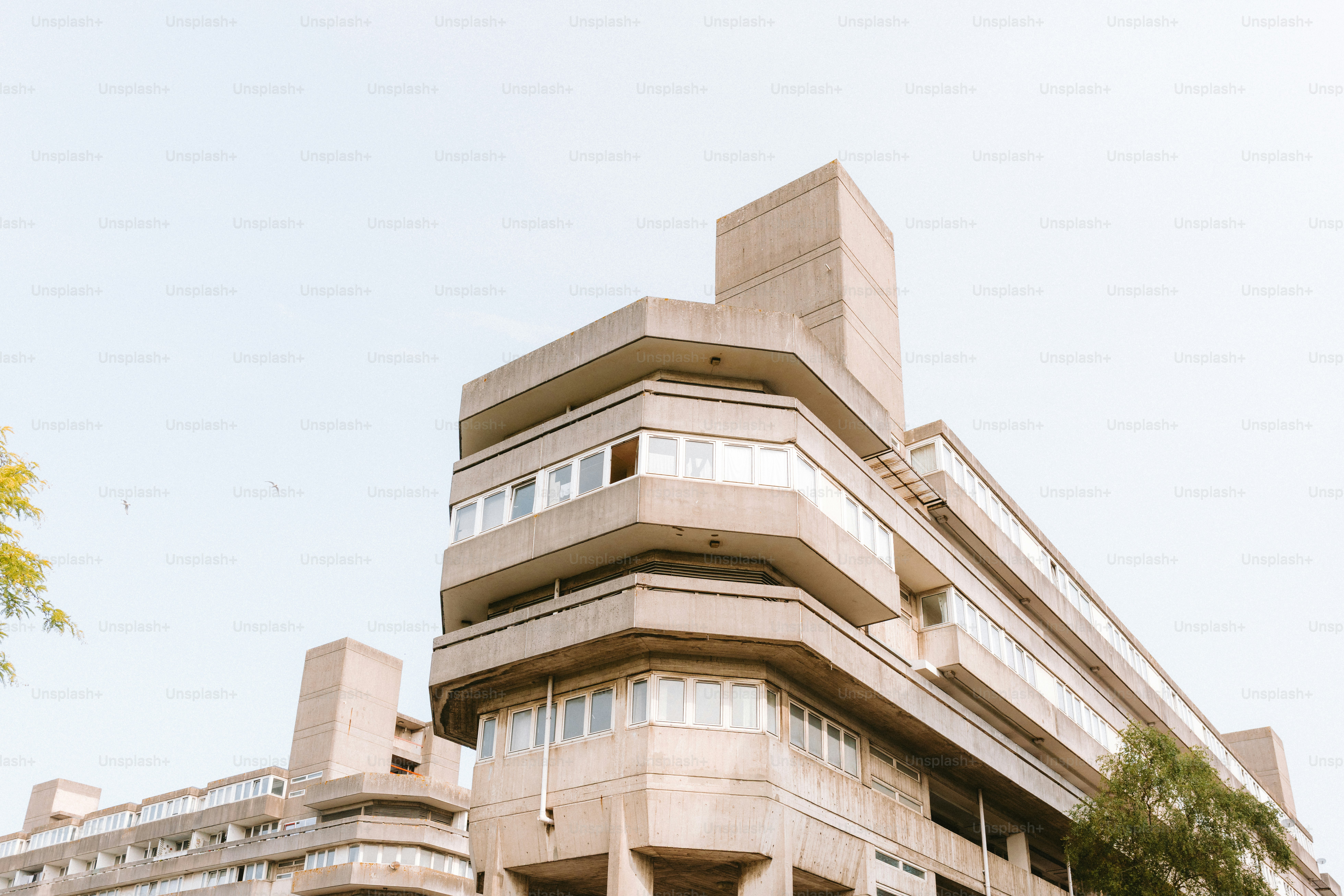 A multi-story building with unique architectural design.