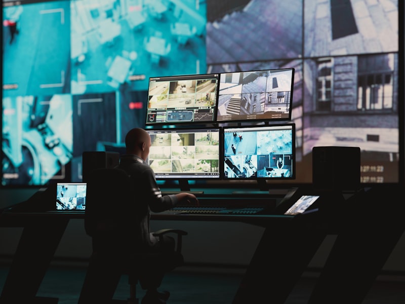 Operations monitoring control room with multiple screens