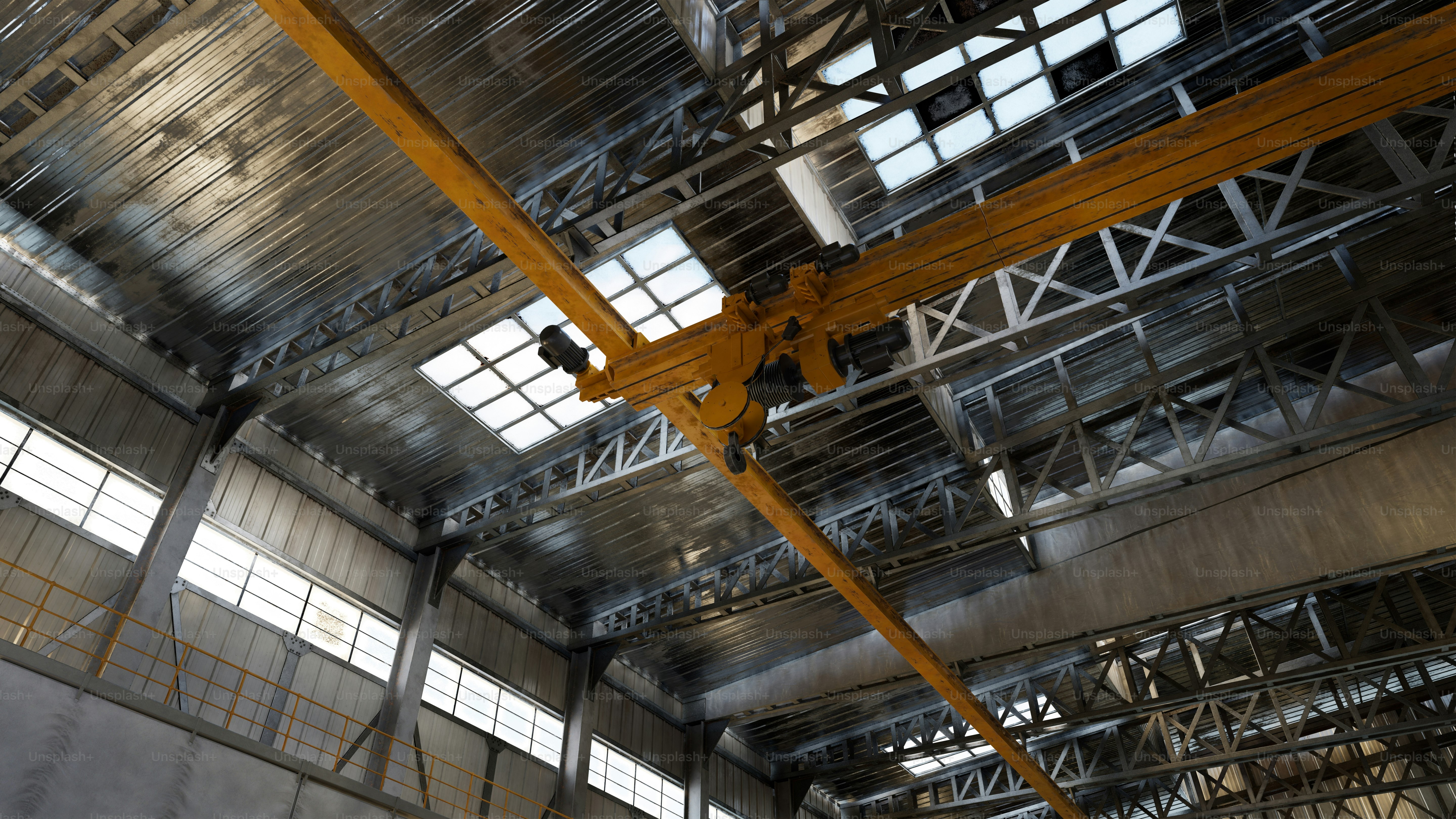 An overhead crane in a warehouse.
