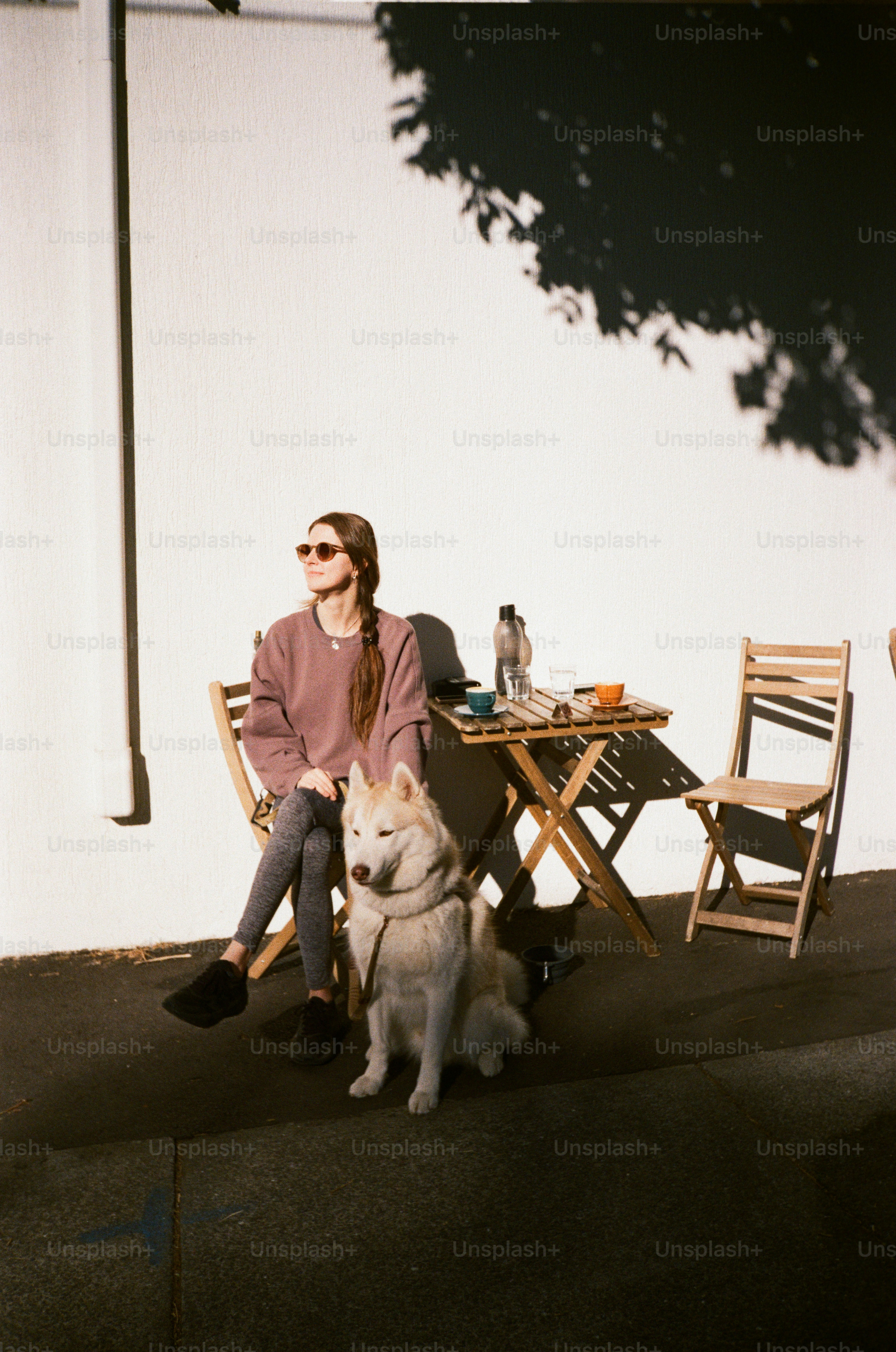 Woman enjoys a sunny day with her dog.