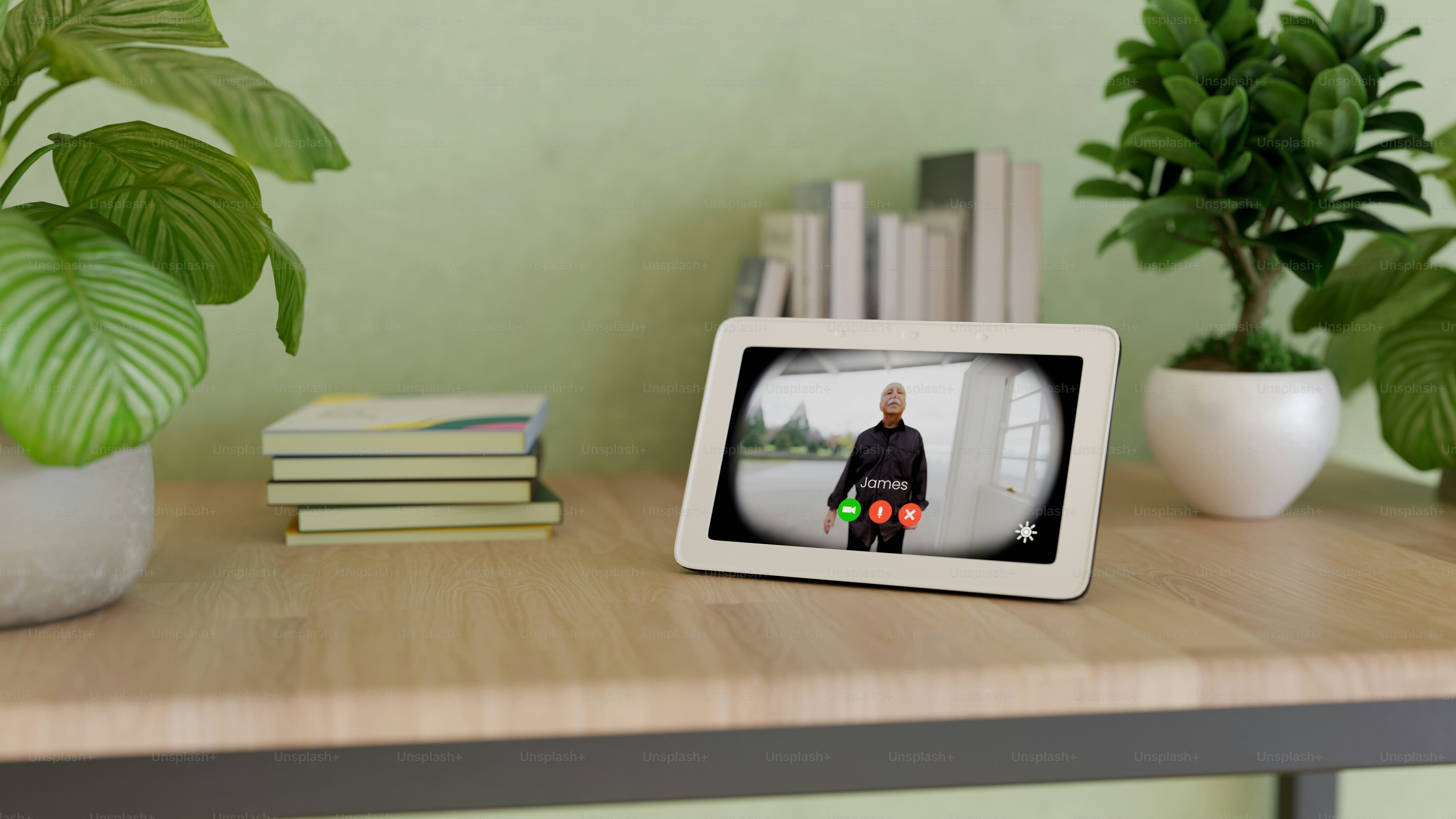 Ein smartes Display zeigt eine Person an der Tür an.