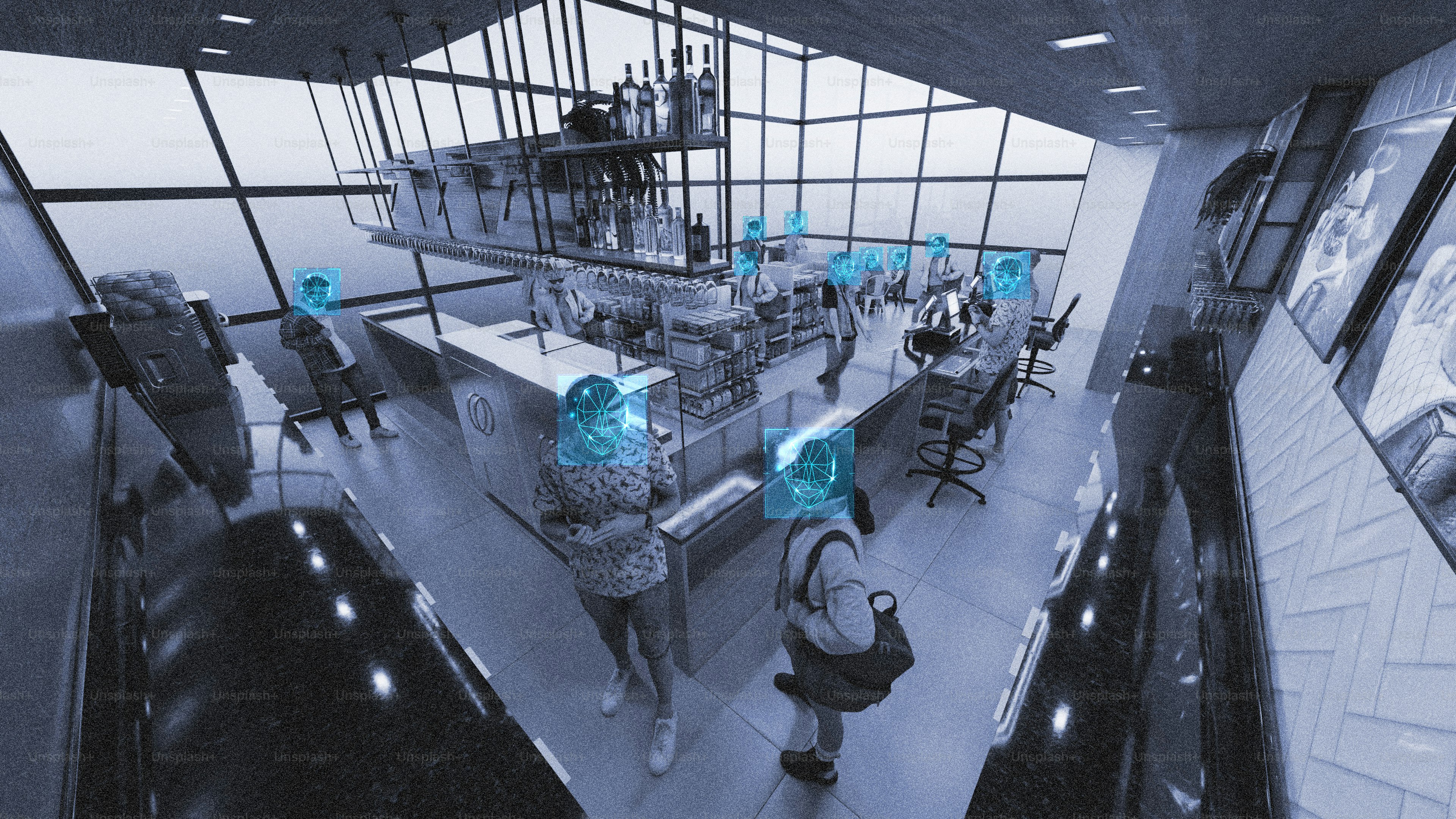 Employees entering office using AI facial recognition software access system