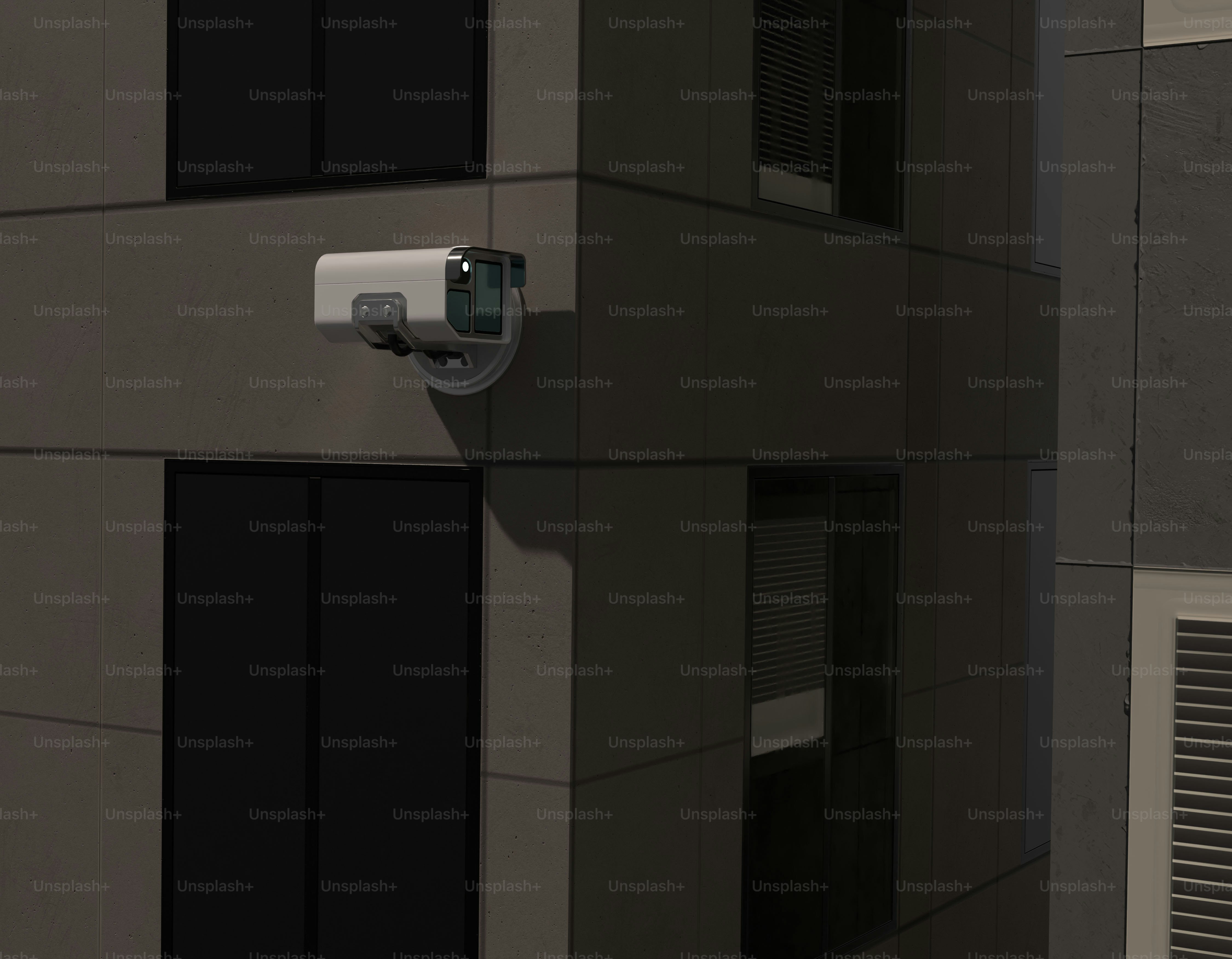 A security camera is mounted on a building.
