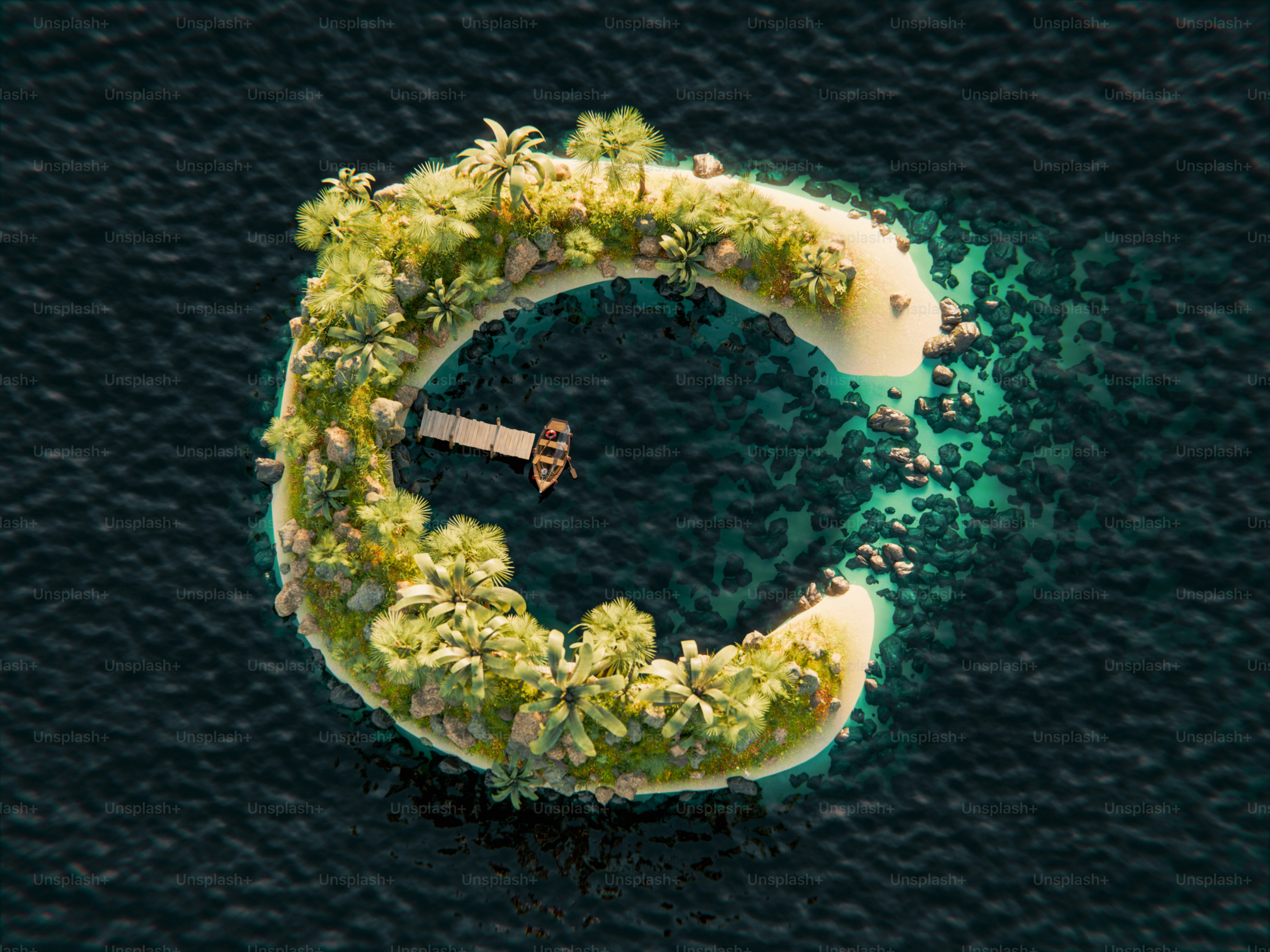 An island shaped like the letter "c".