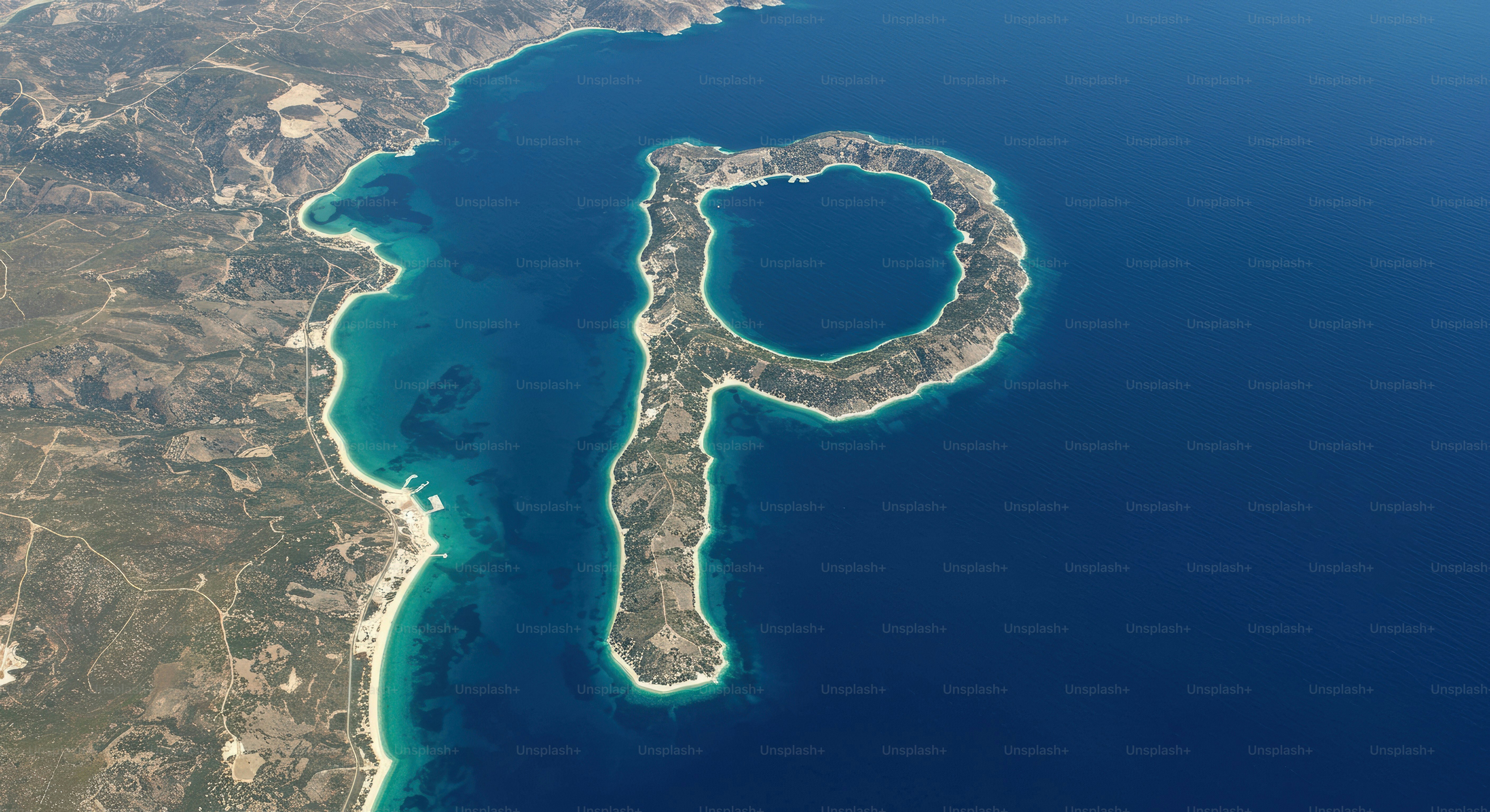A coastal island shaped like a letter \