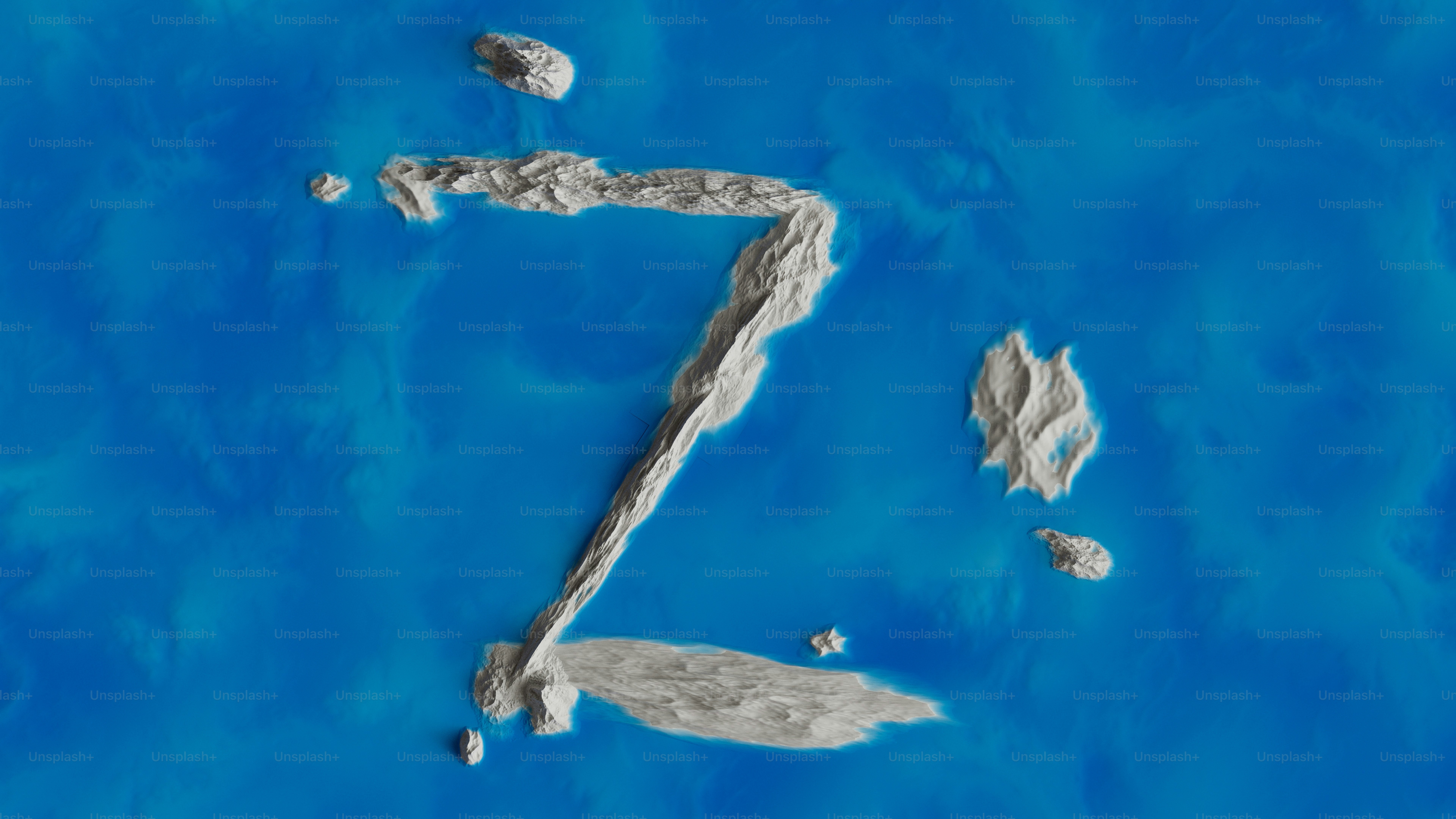 The letter "z" is formed by landmasses.