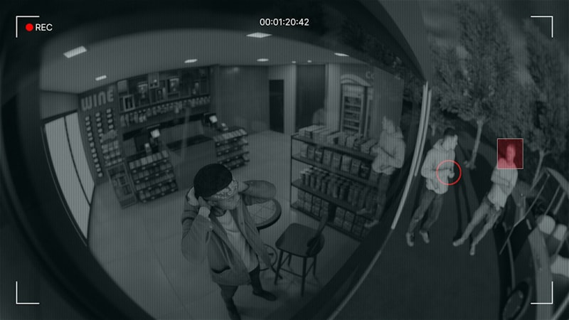 mobile phone shop, store interior, cash register, robbery scene, security camera