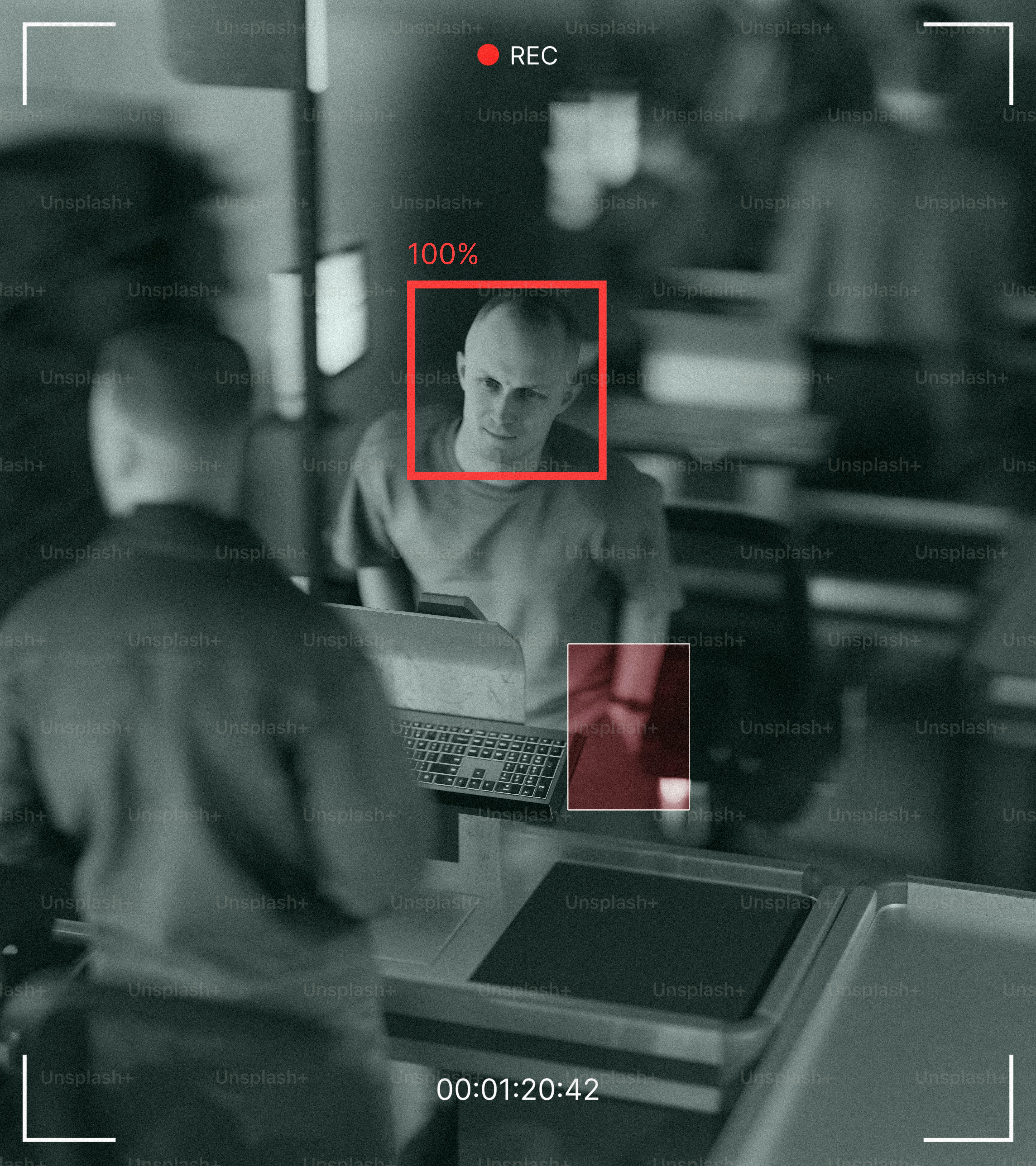 Facial recognition software is identifying a person.
