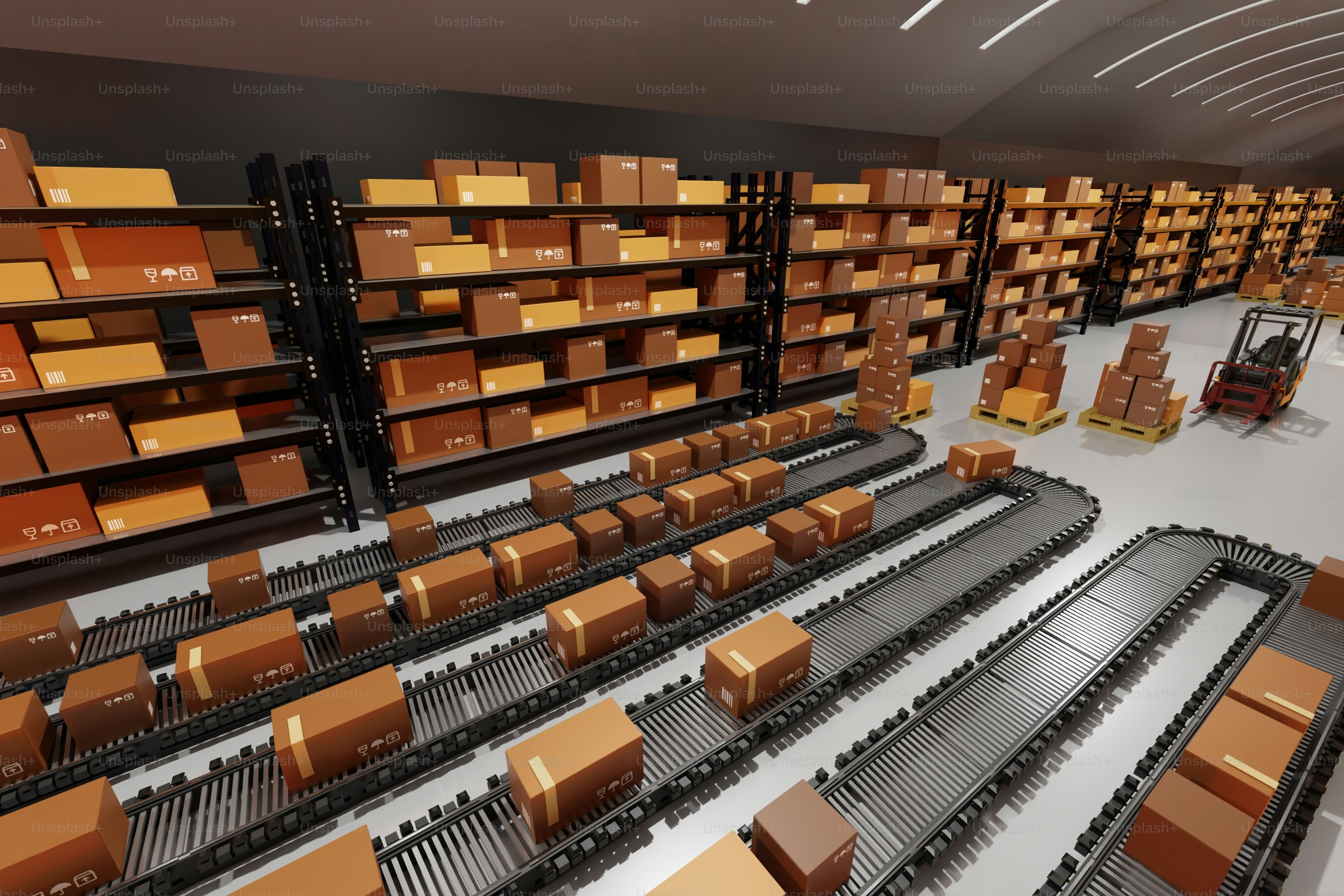 Die Sortierung der Kartons erfolgt in einem modernen Lager.