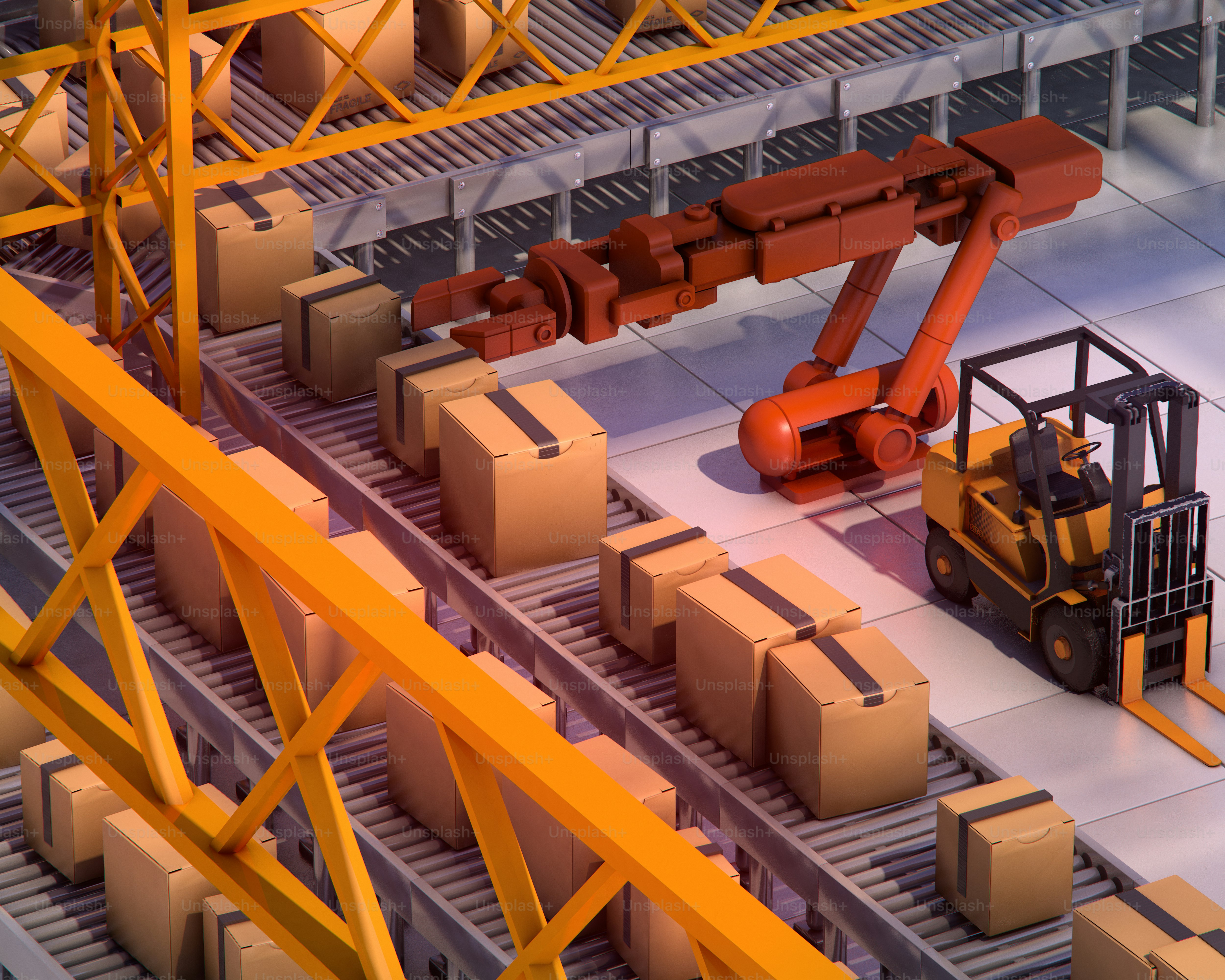 Boxes are moving through an automated warehouse. photo – Factory Image ...