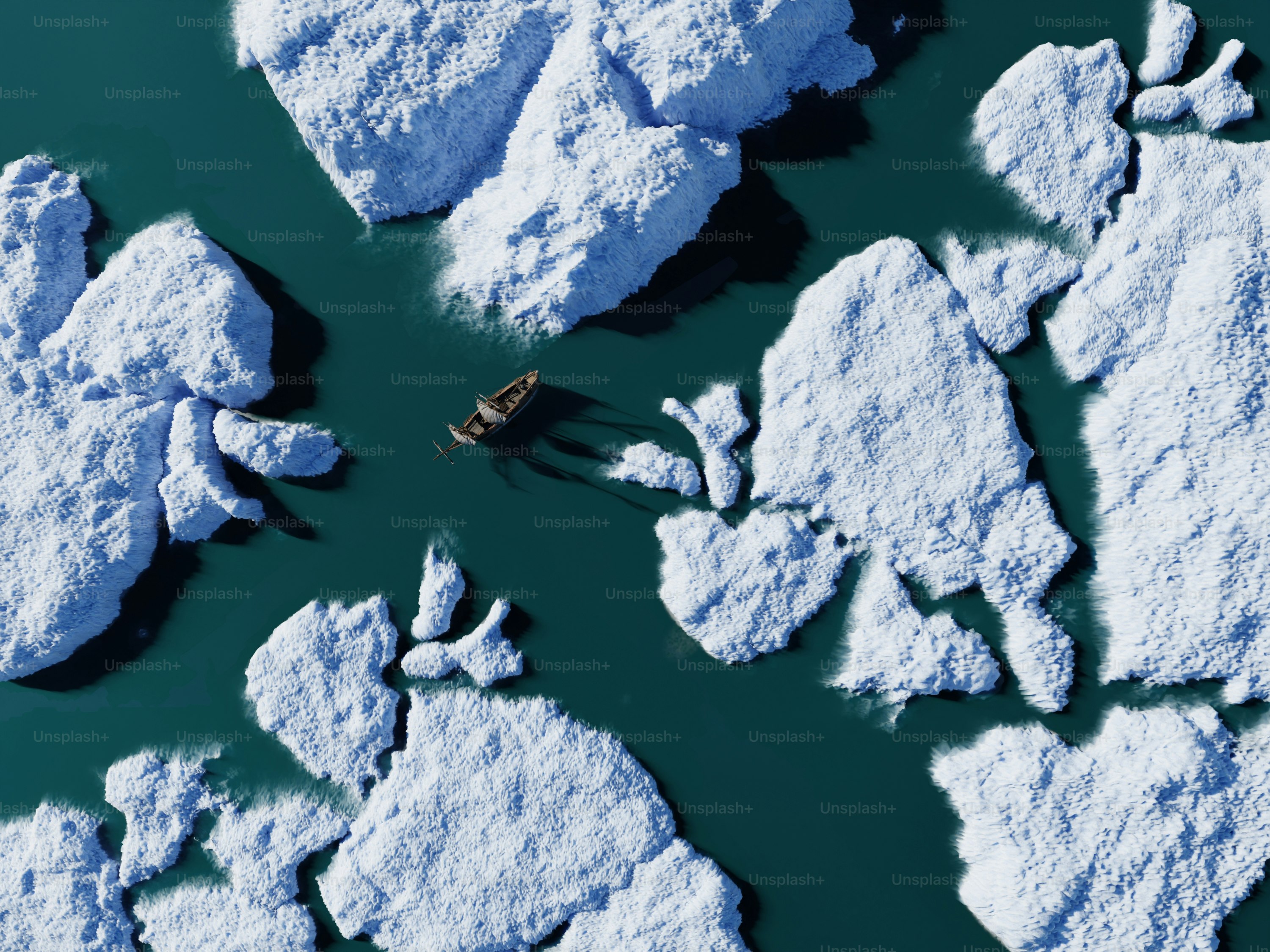 Un bateau navigue sur les eaux glacées.