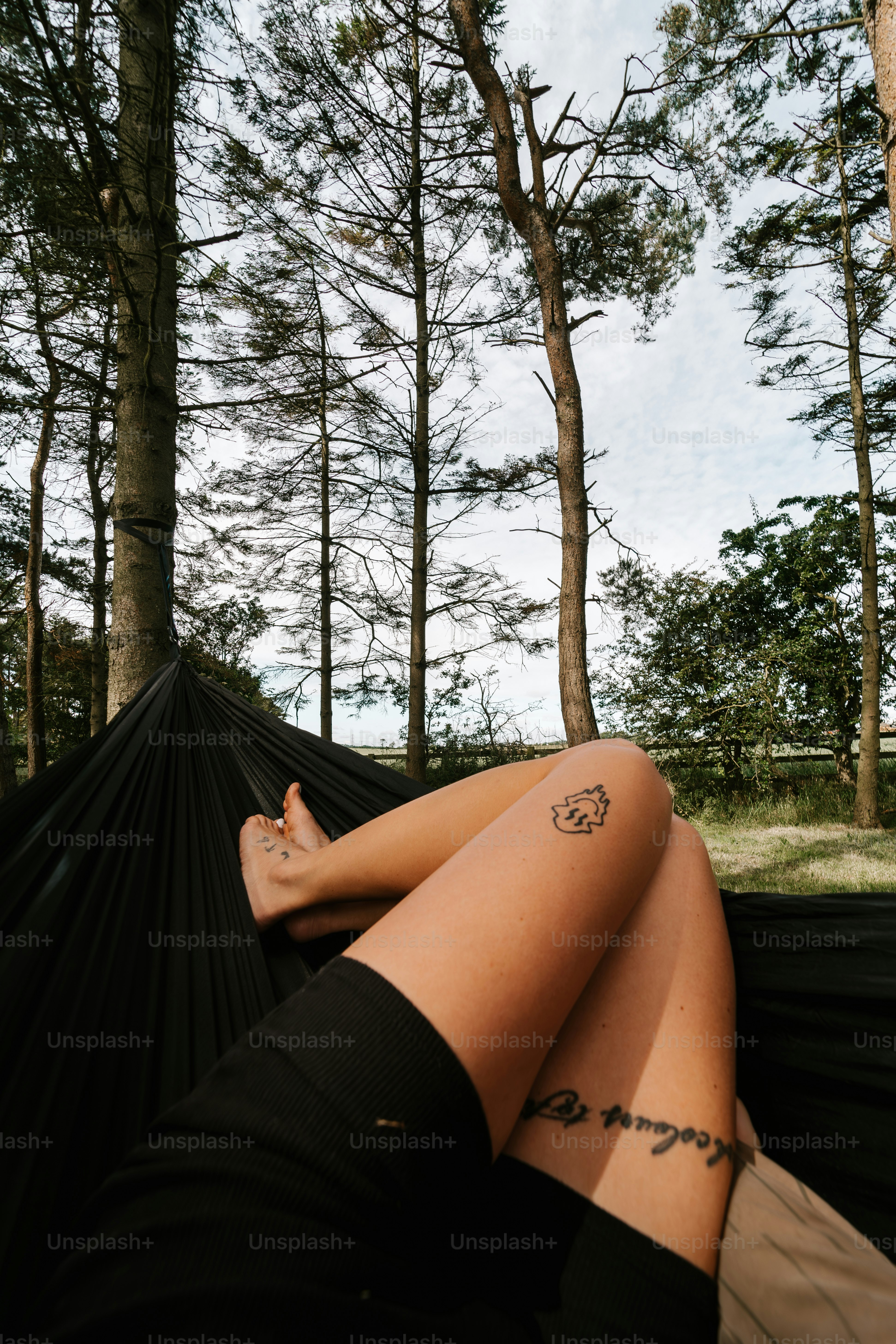 Someone relaxing in a hammock among the trees.