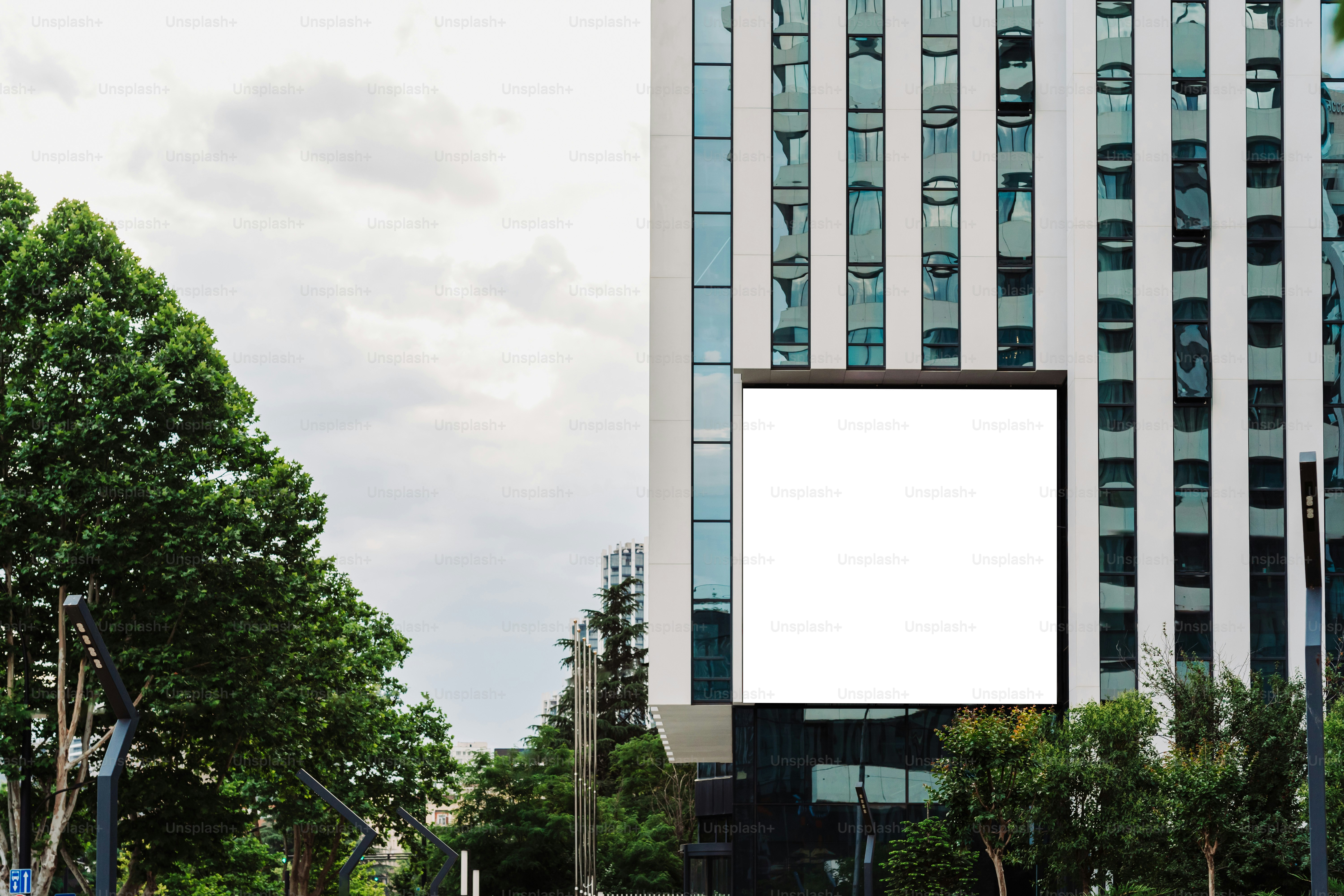 A blank sign is displayed on a building.
