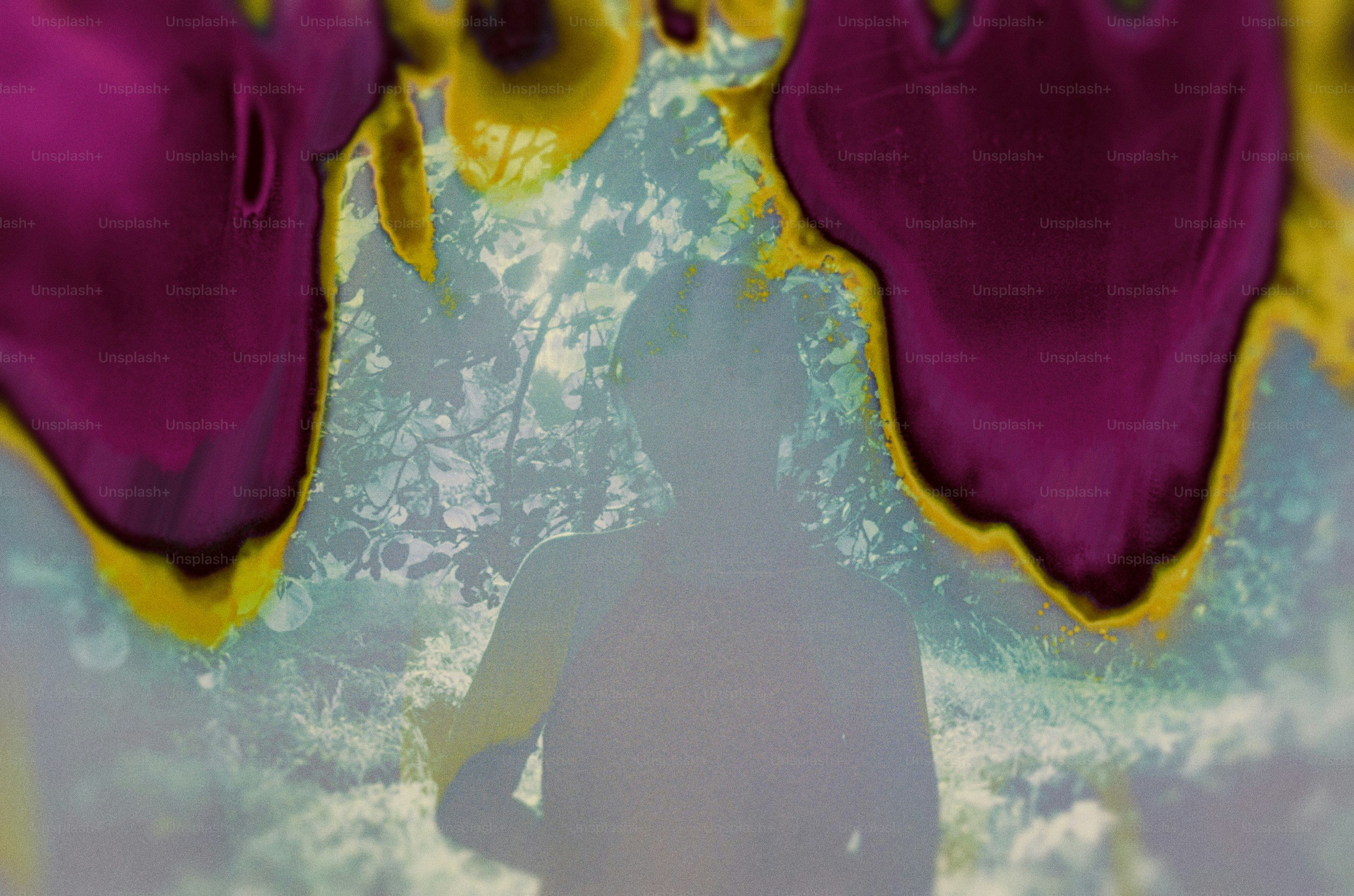 Abstract figure with surreal colors.