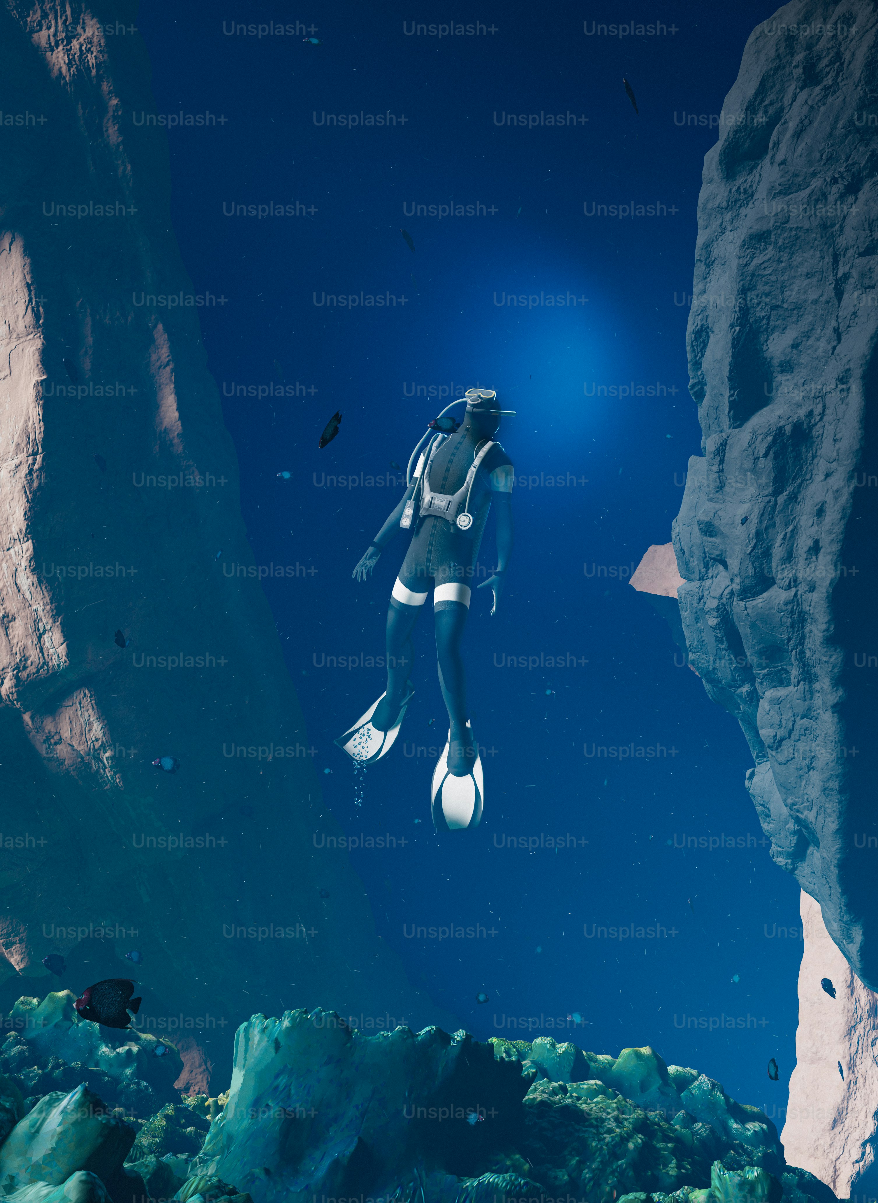 A scuba diver explores underwater.