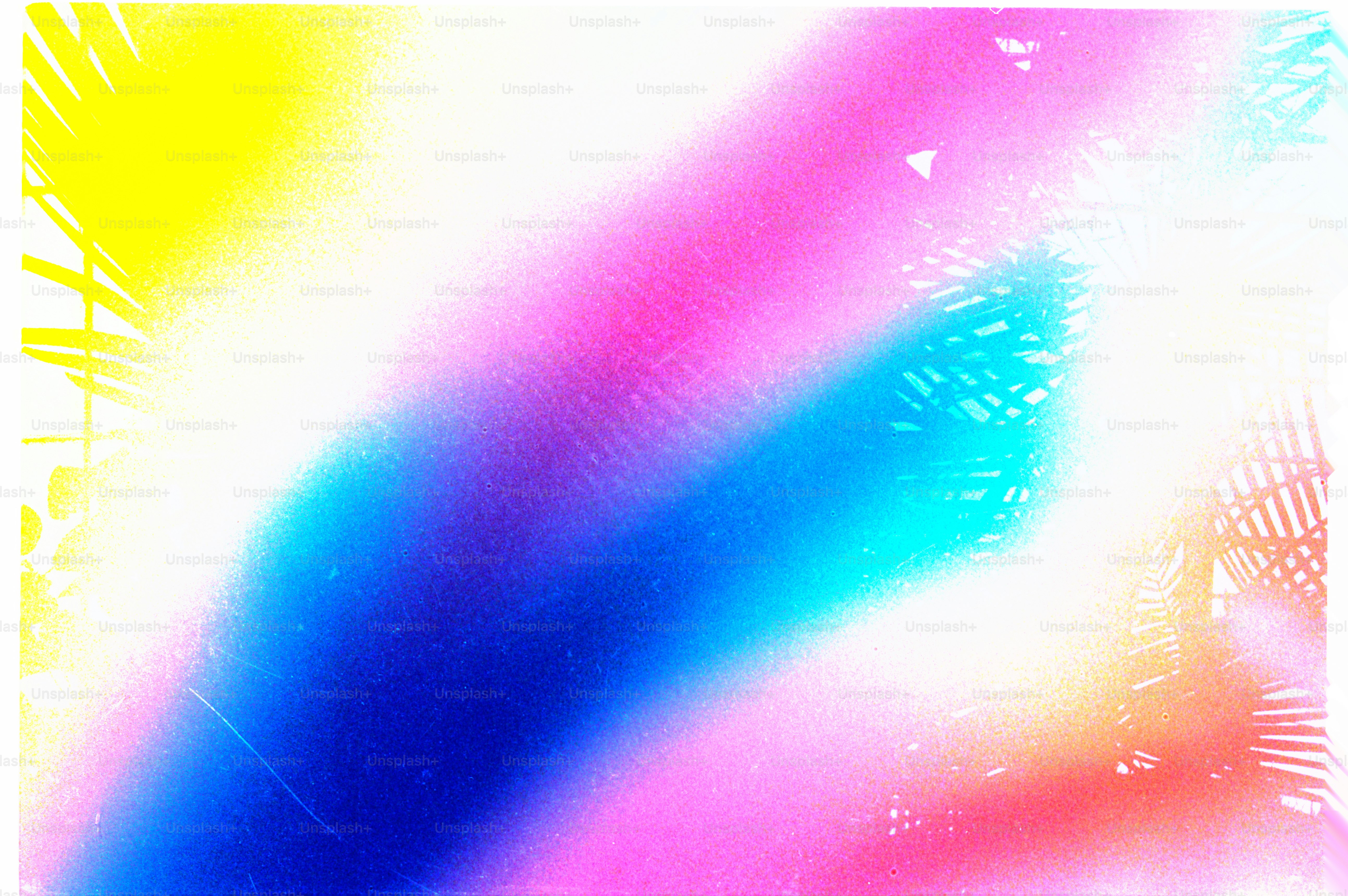 Abstract, colorful shapes blend together on white.