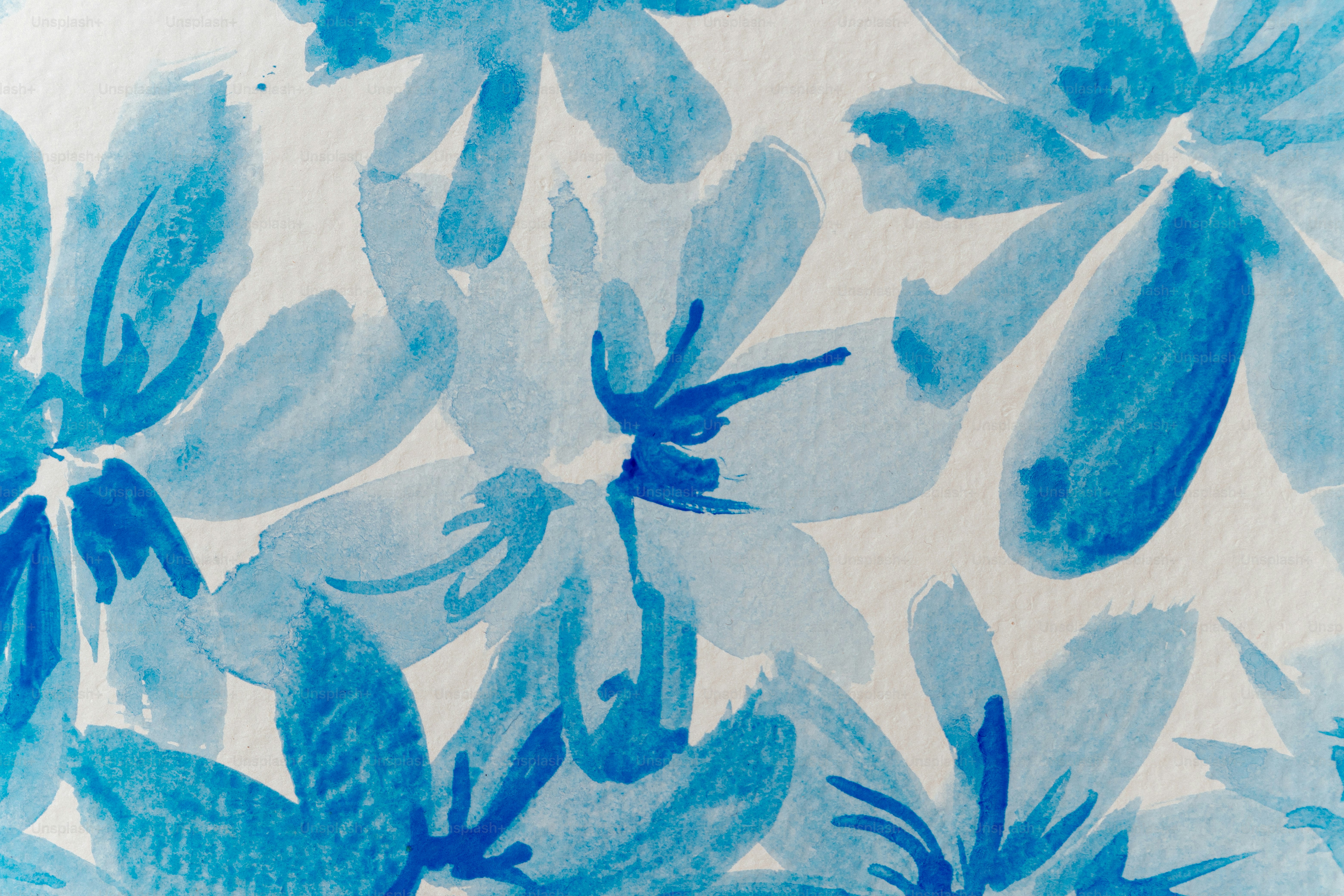 白い背景に青い水彩画の花
