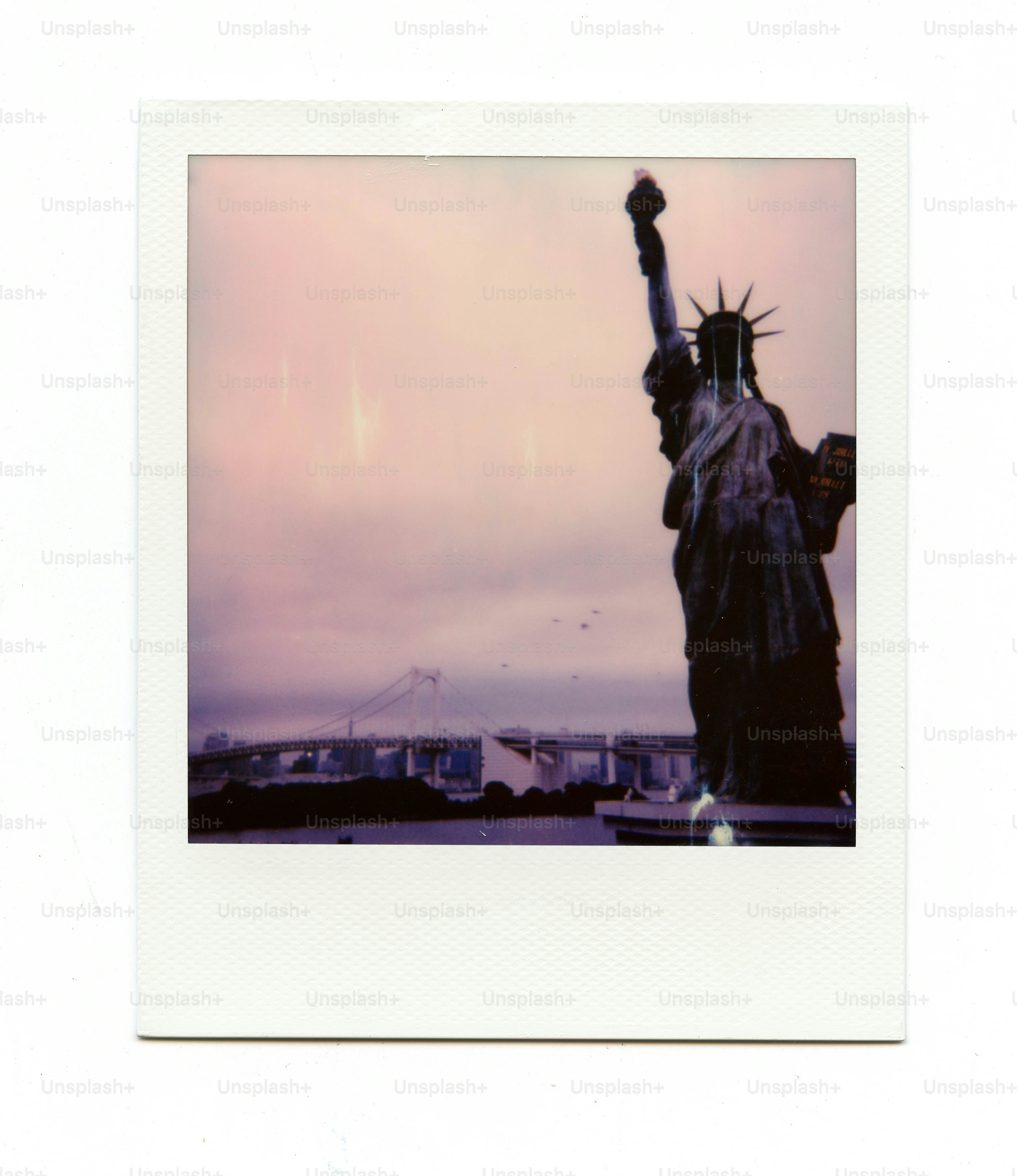 The statue of liberty is shown in this polaroid.