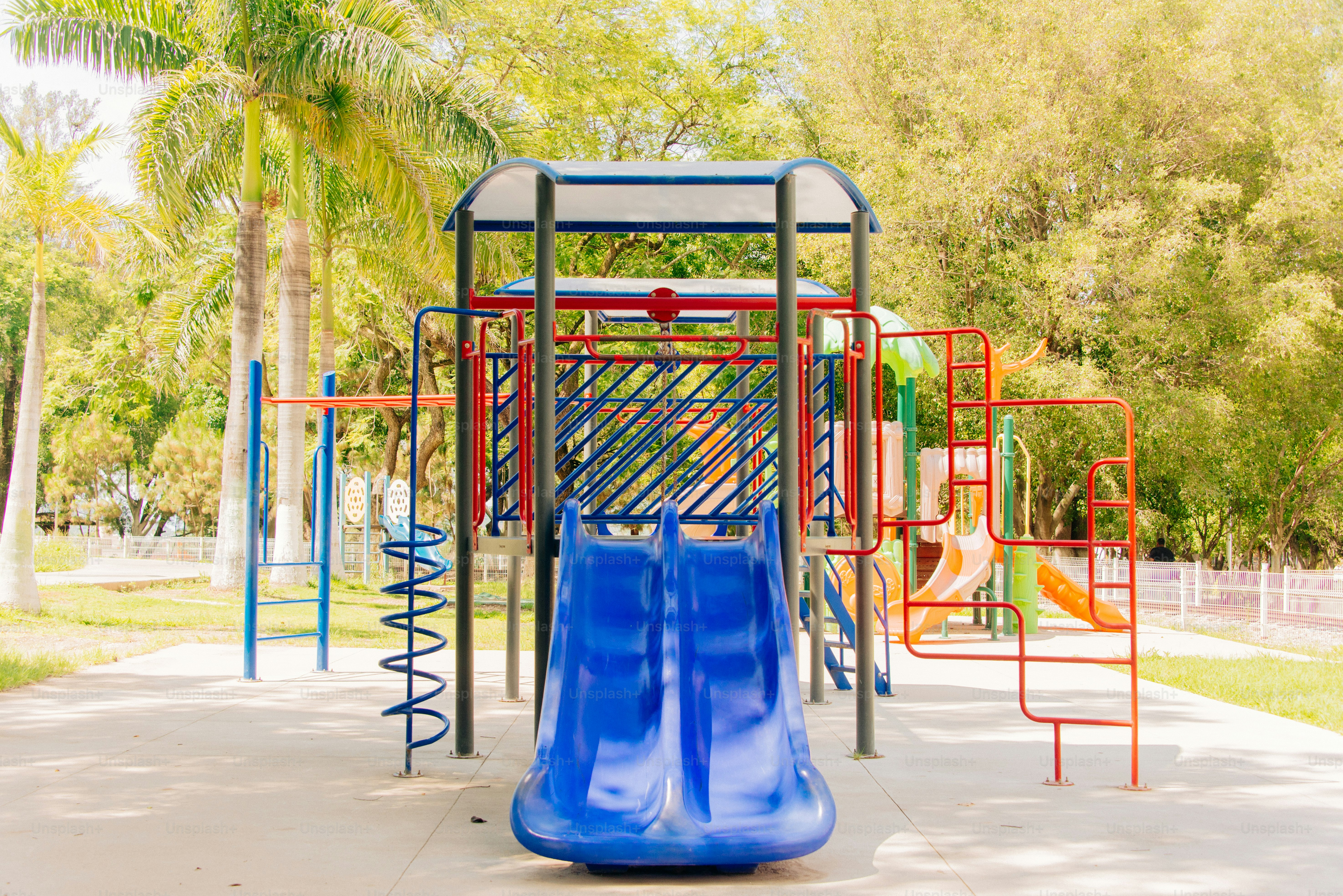 A colorful playground awaits children's joy.