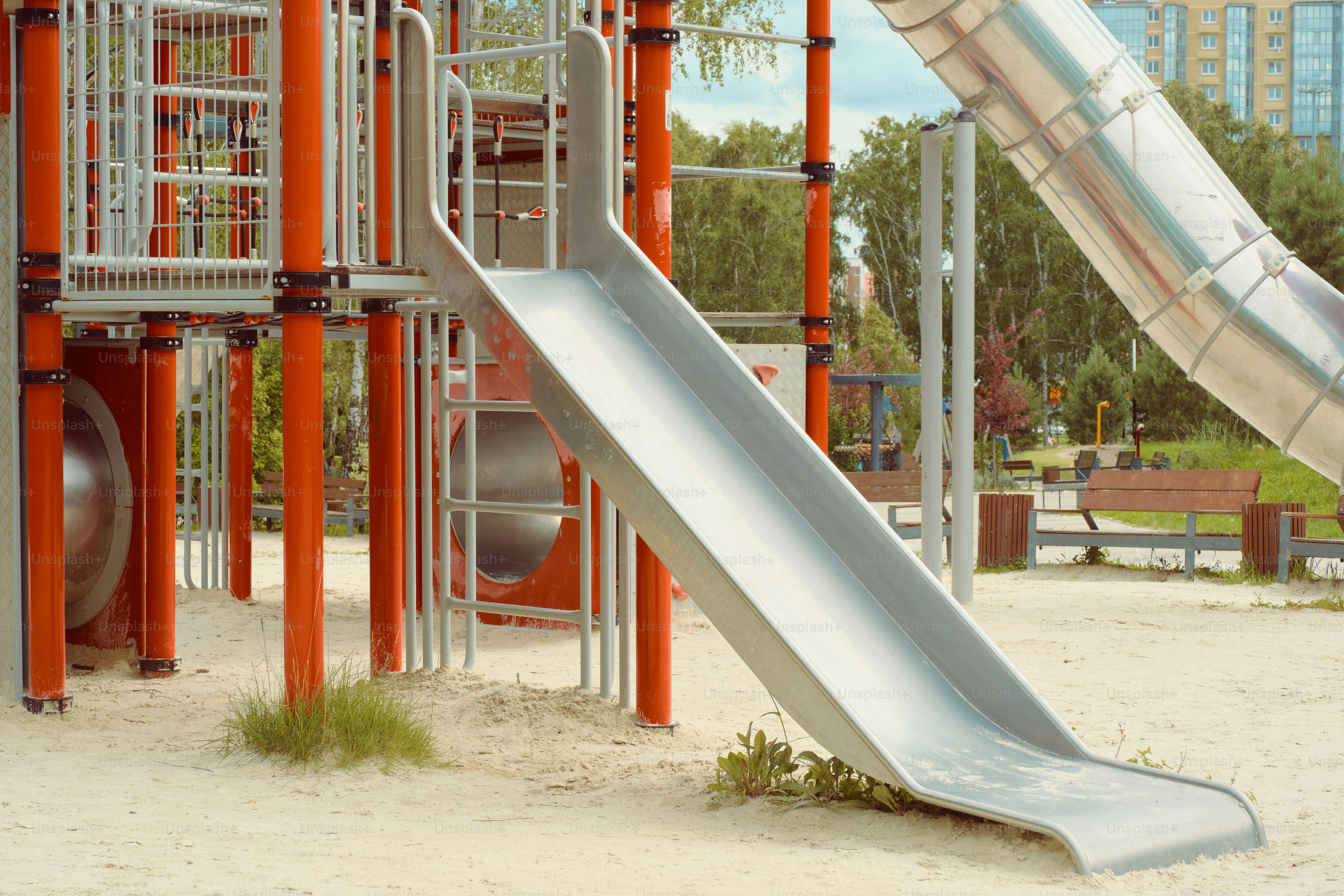 A playground slide is ready for some fun.