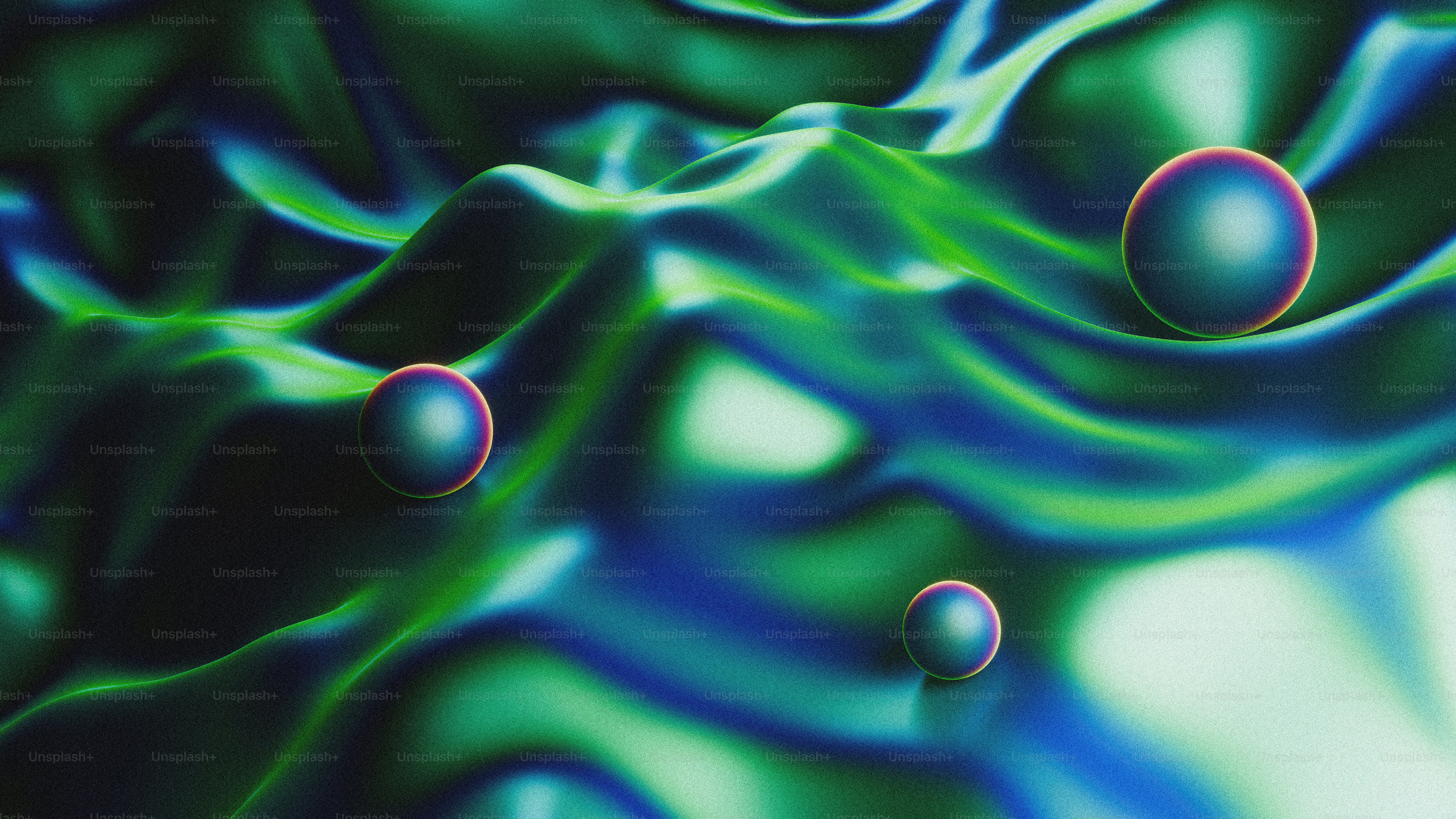 液体の中に球体を持つ抽象的なデジタルアート。の写真 – Unsplashの壁紙の画像