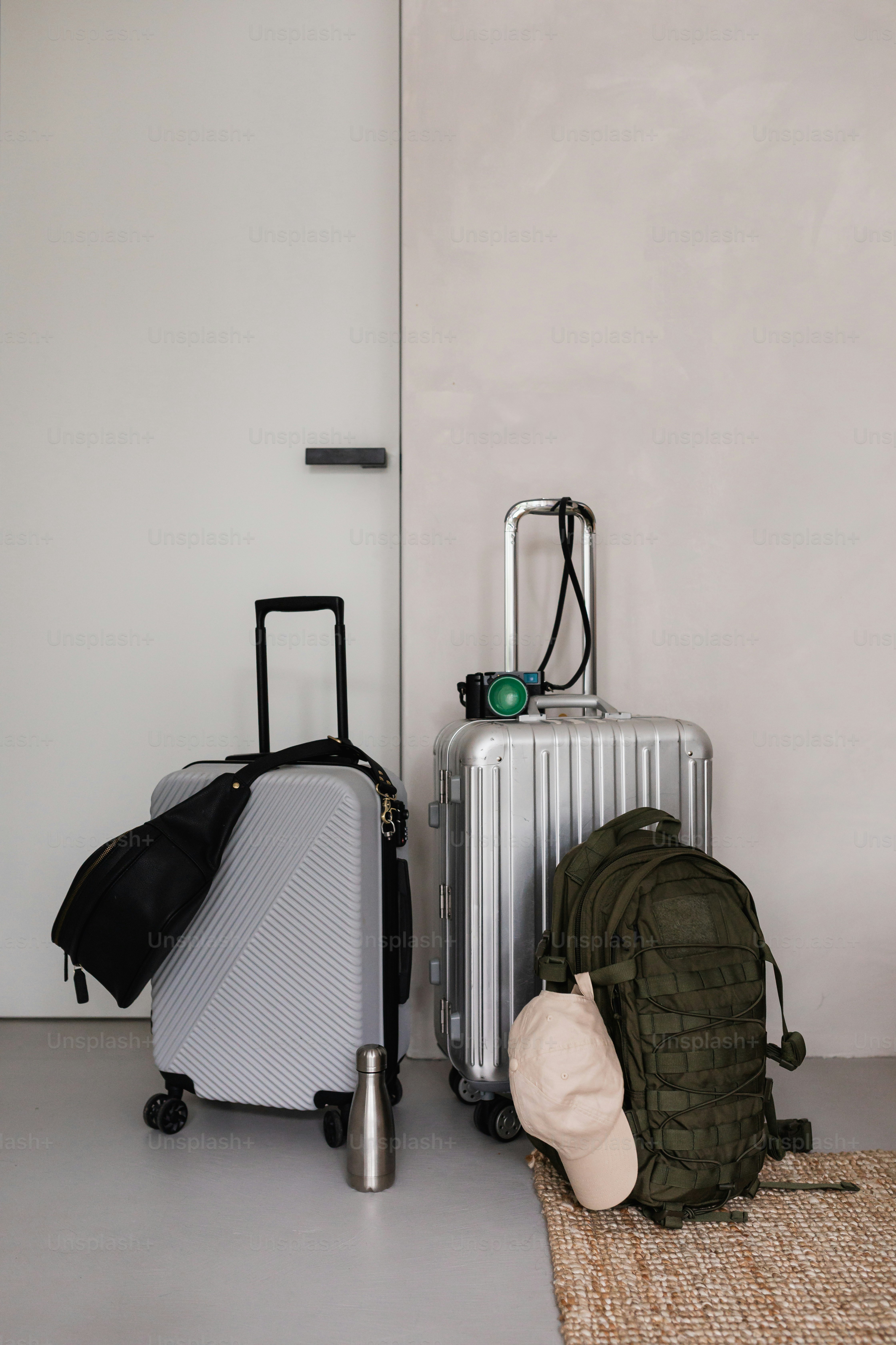 Travel luggage is packed and ready for a trip.