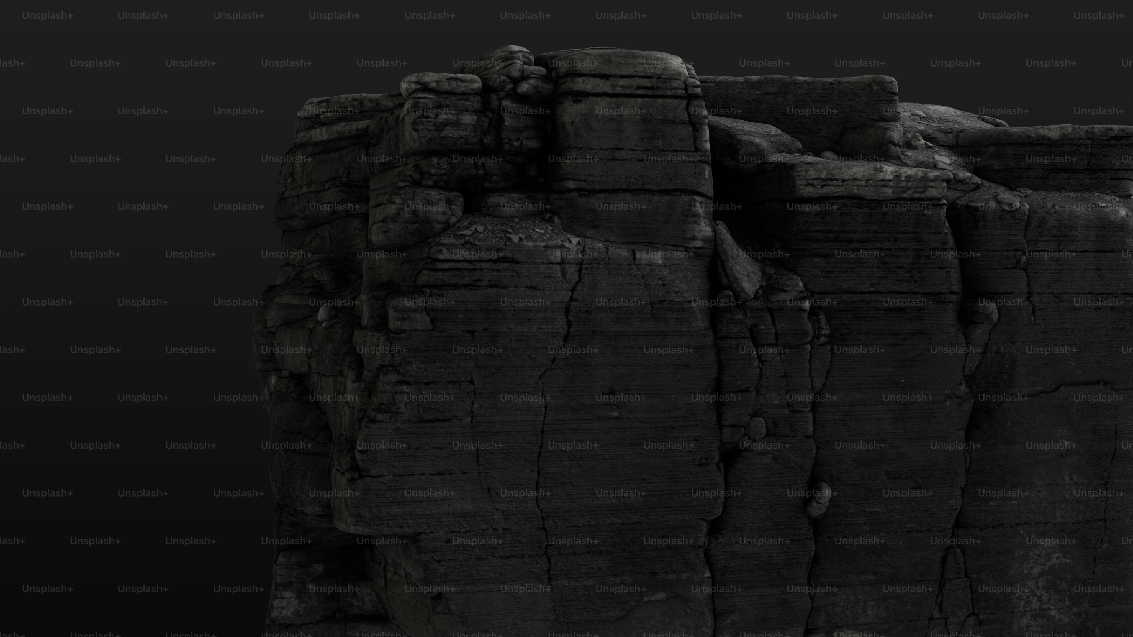 A dark, layered rock cliff dominates the image.