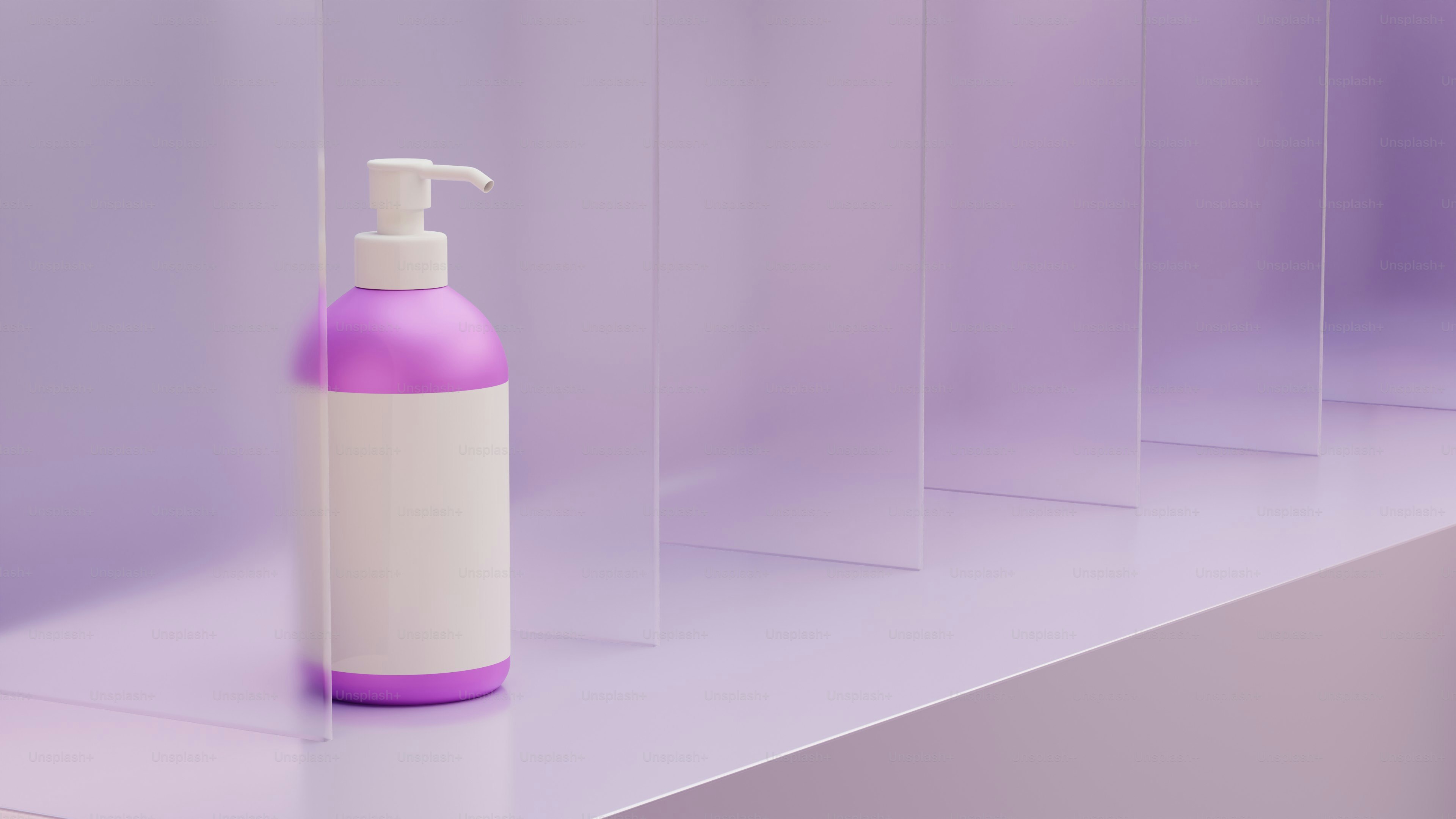 A pink lotion bottle sits on a shelf.