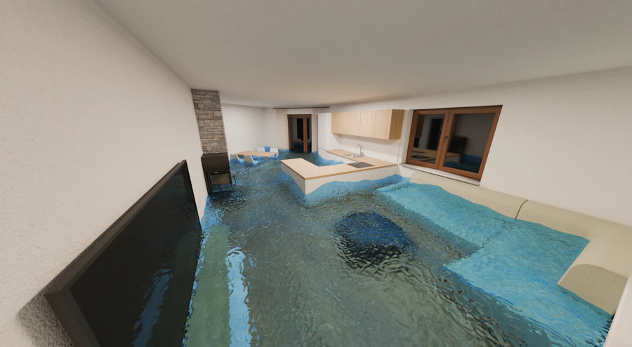 Flooded home interior with standing water in a North Texas residence