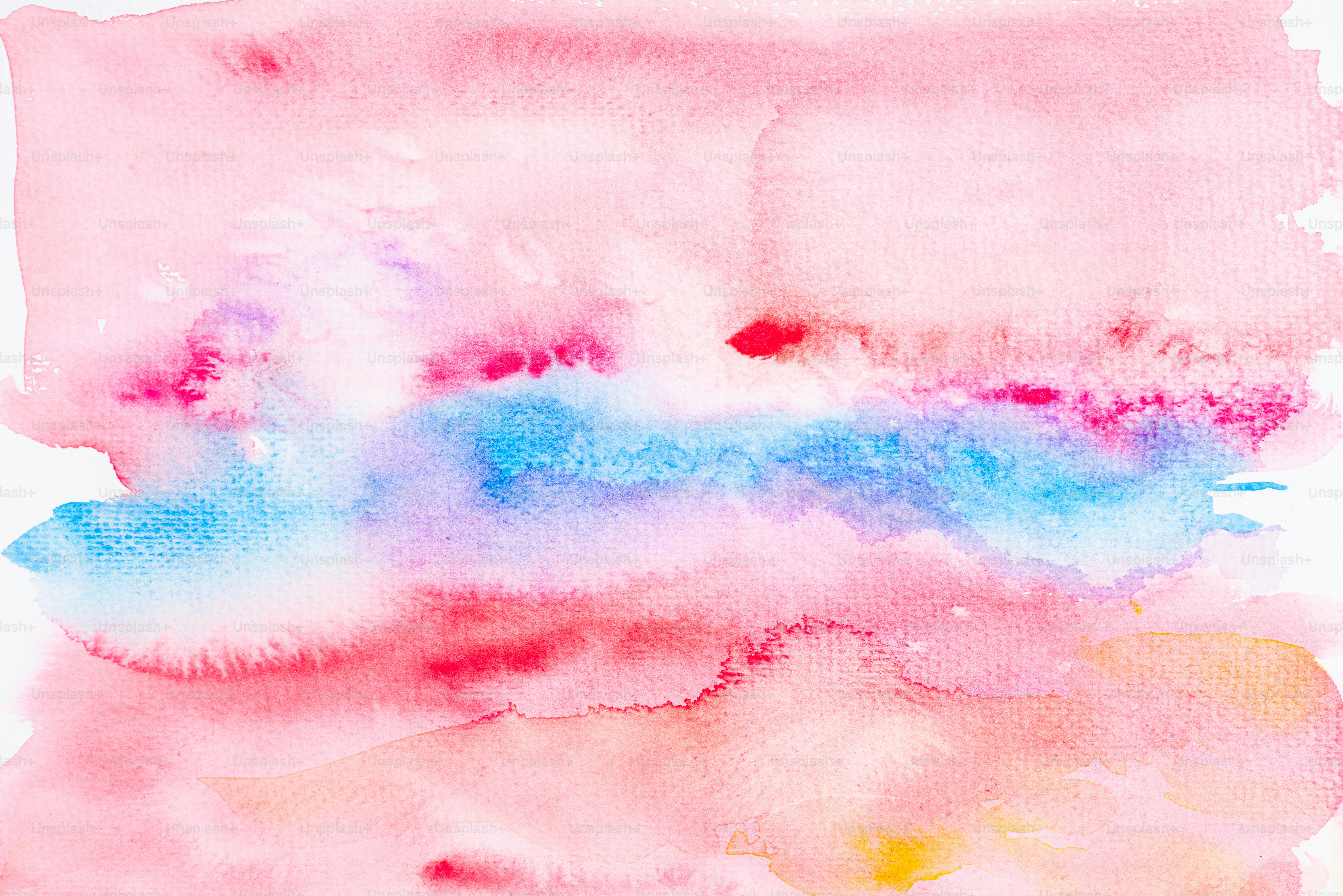 Abstraktes Aquarellgemälde mit Rosa- und Blautönen.