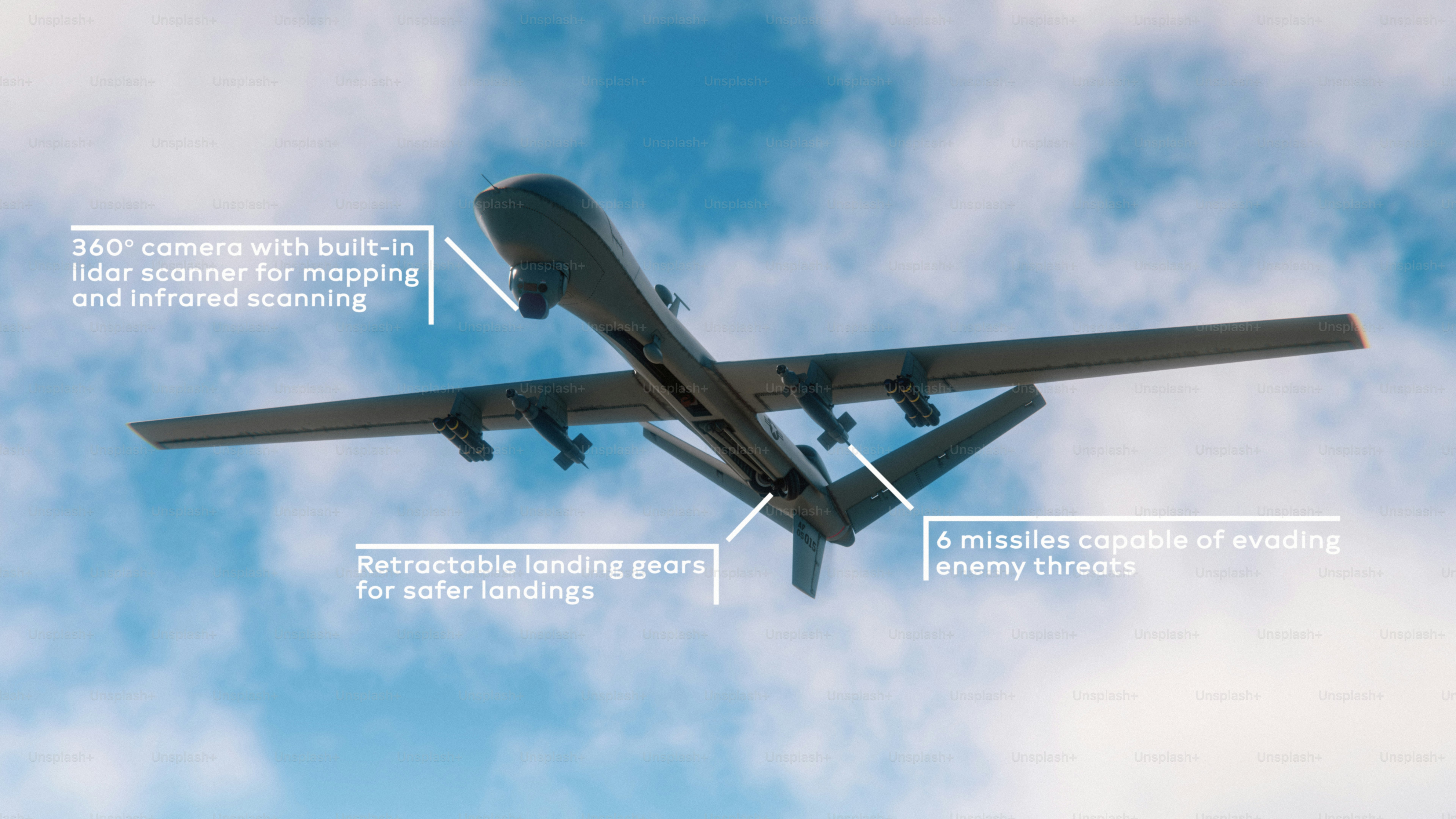 Un drone est montré en train de voler dans le ciel.