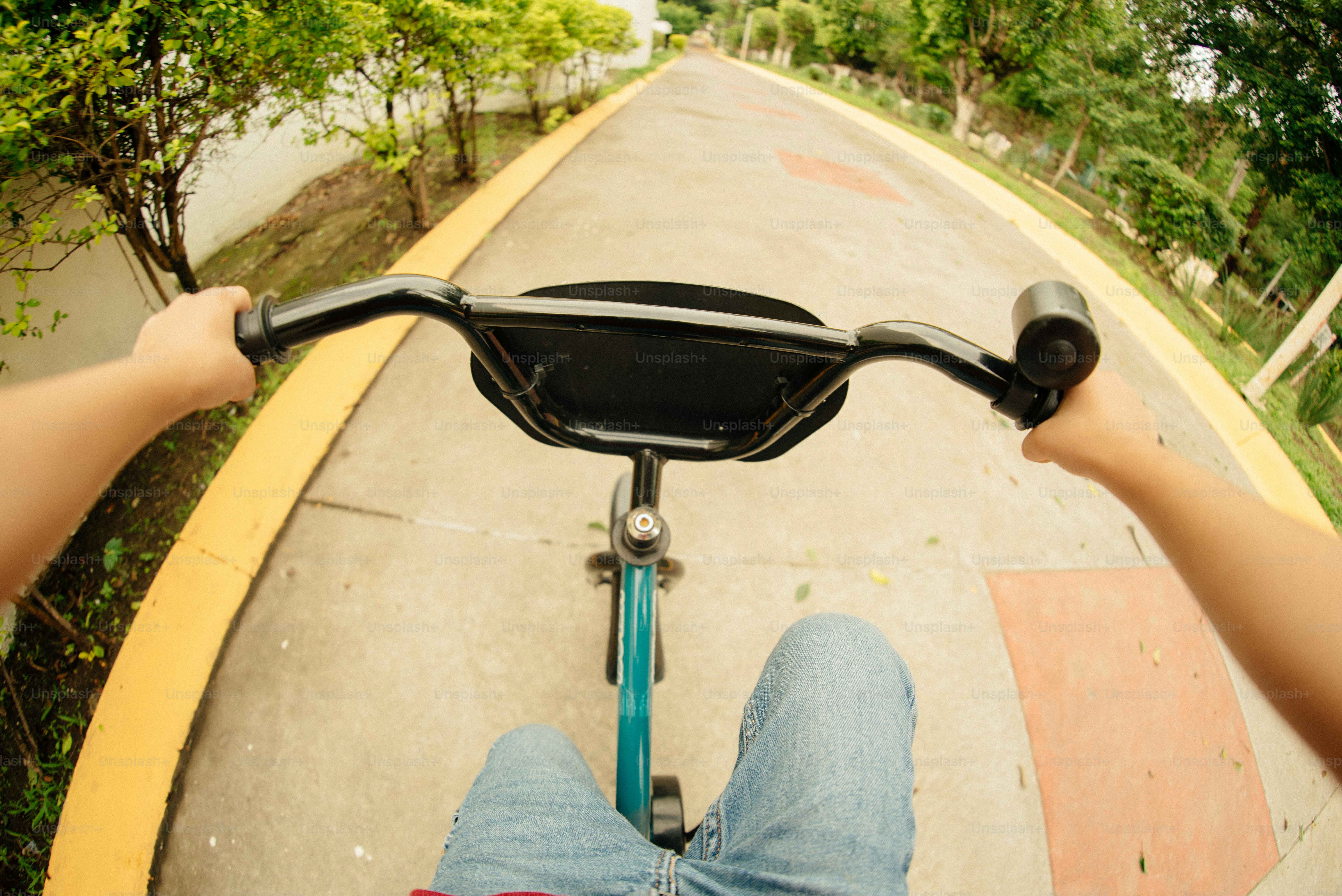Riding a bicycle on a path.