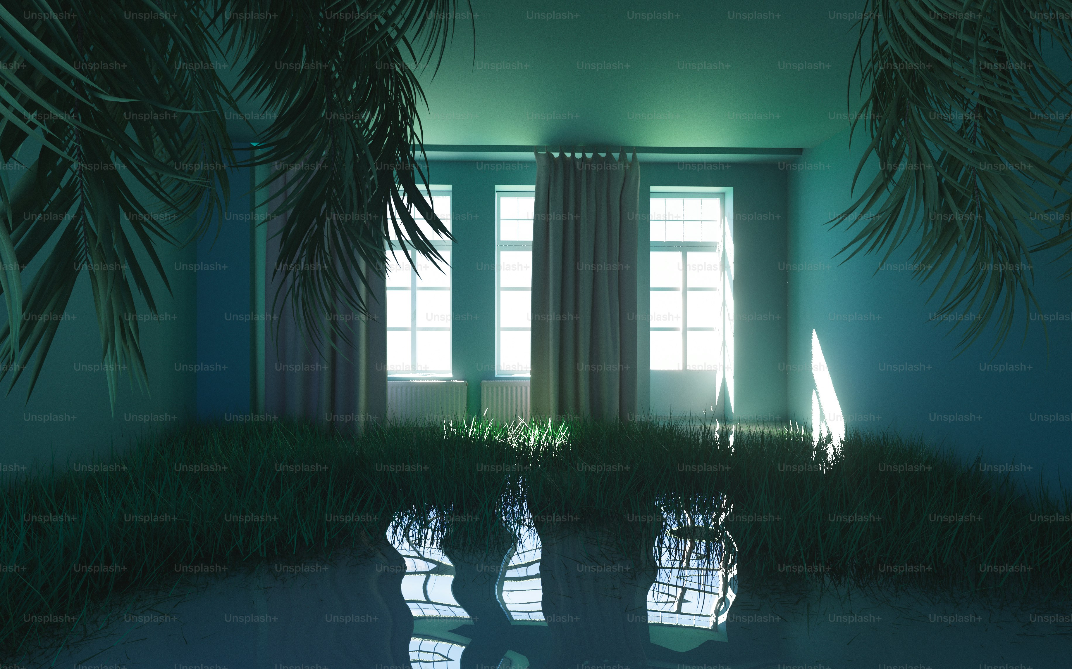 光と水が溢れる部屋。