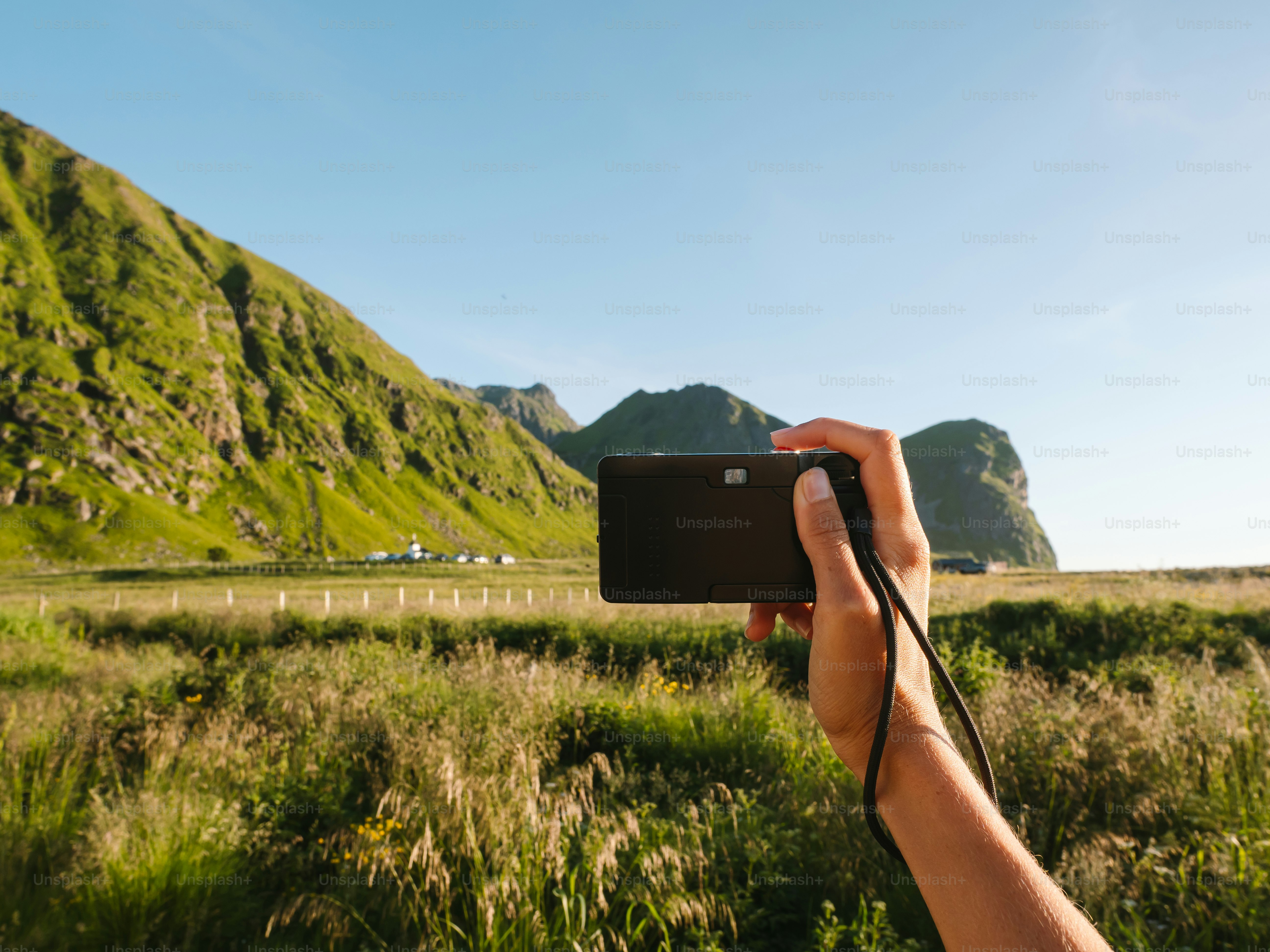 Taking a photo of a beautiful natural landscape.