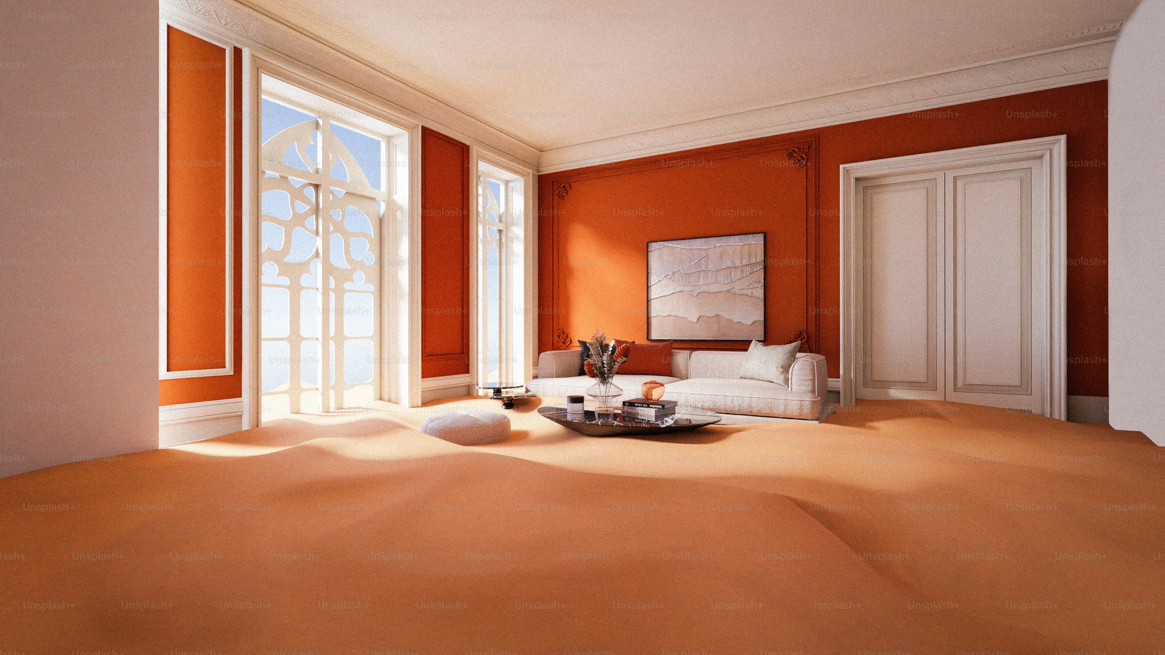 床に砂が敷かれたラグジュアリーなお部屋です。の写真