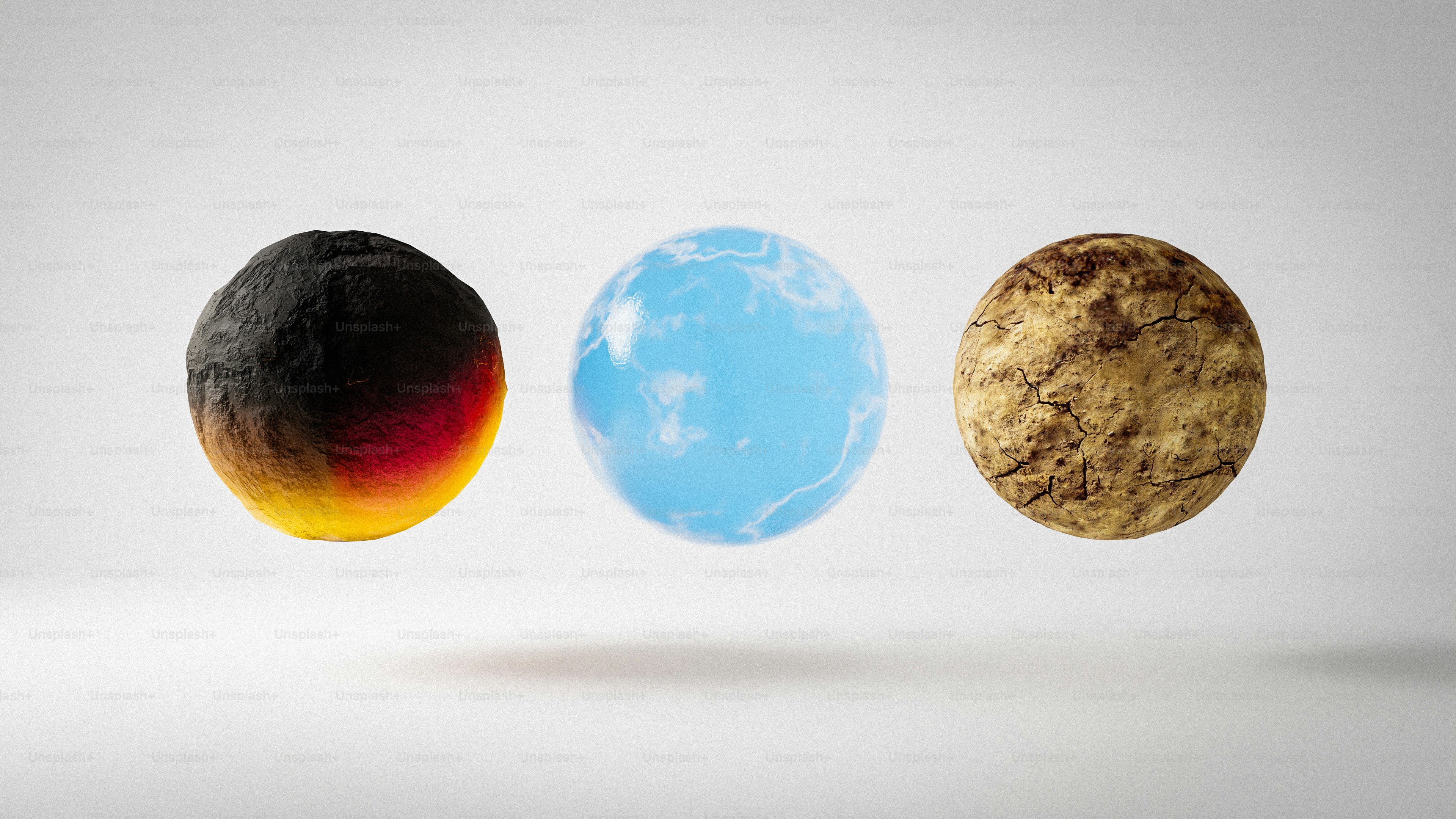 3 つの球体は、異なるテクスチャと色を表しています。の写真