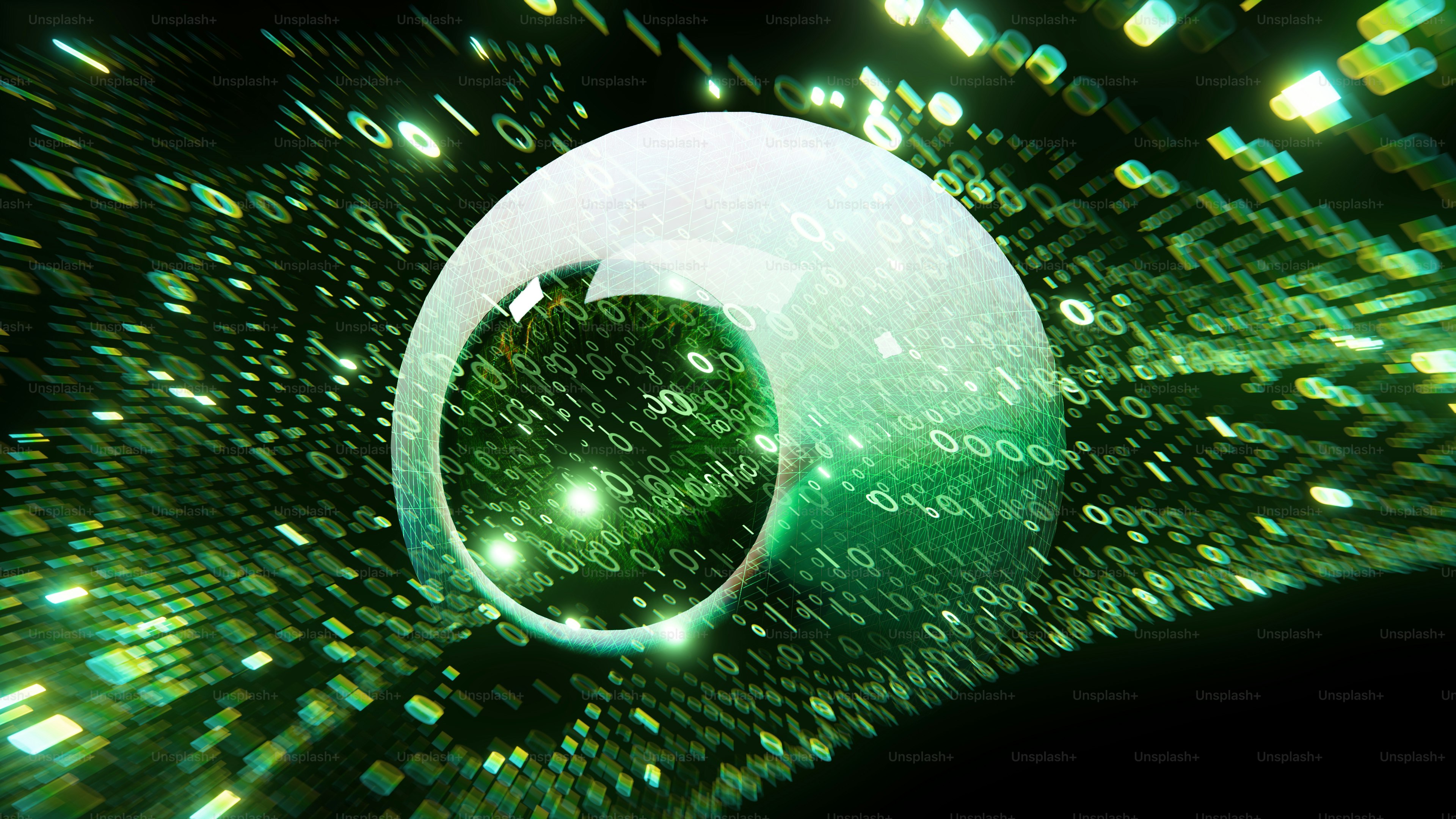 Binary code appears to encircle a glowing orb. photo – Technology Image ...