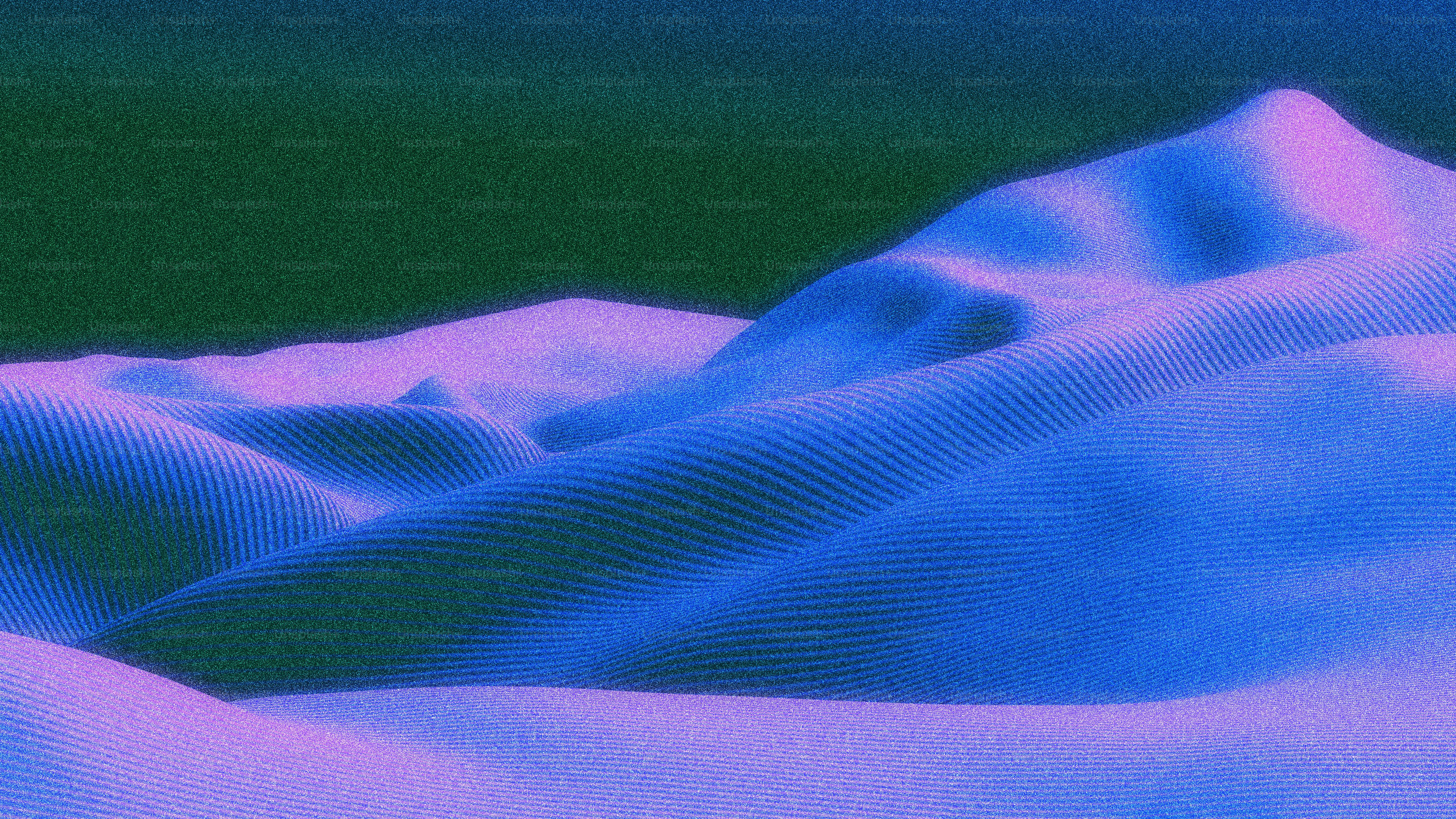 Le montagne astratte sono immerse in un bagliore surreale.