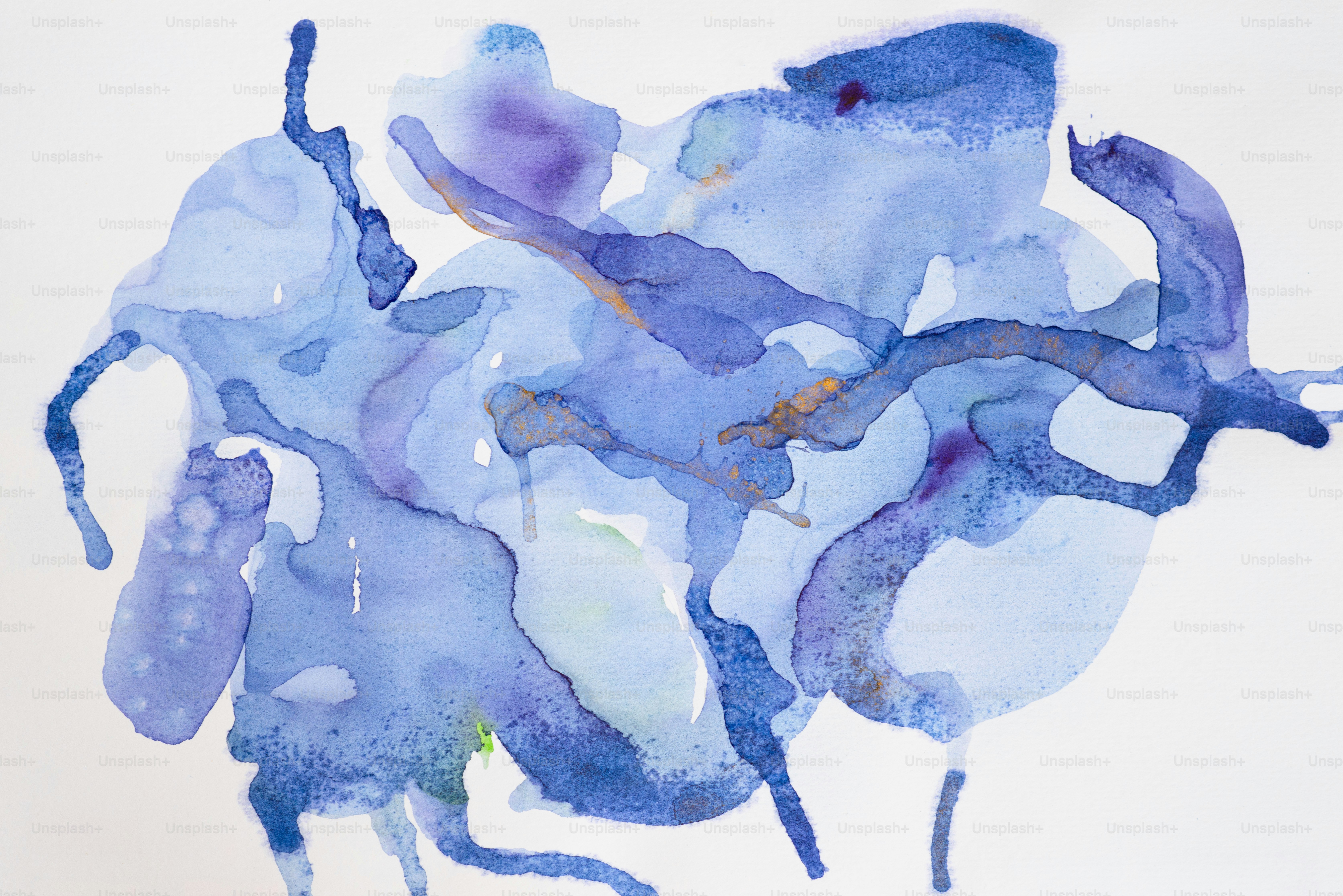 Abstrakte Aquarellmalerei in Blautönen.