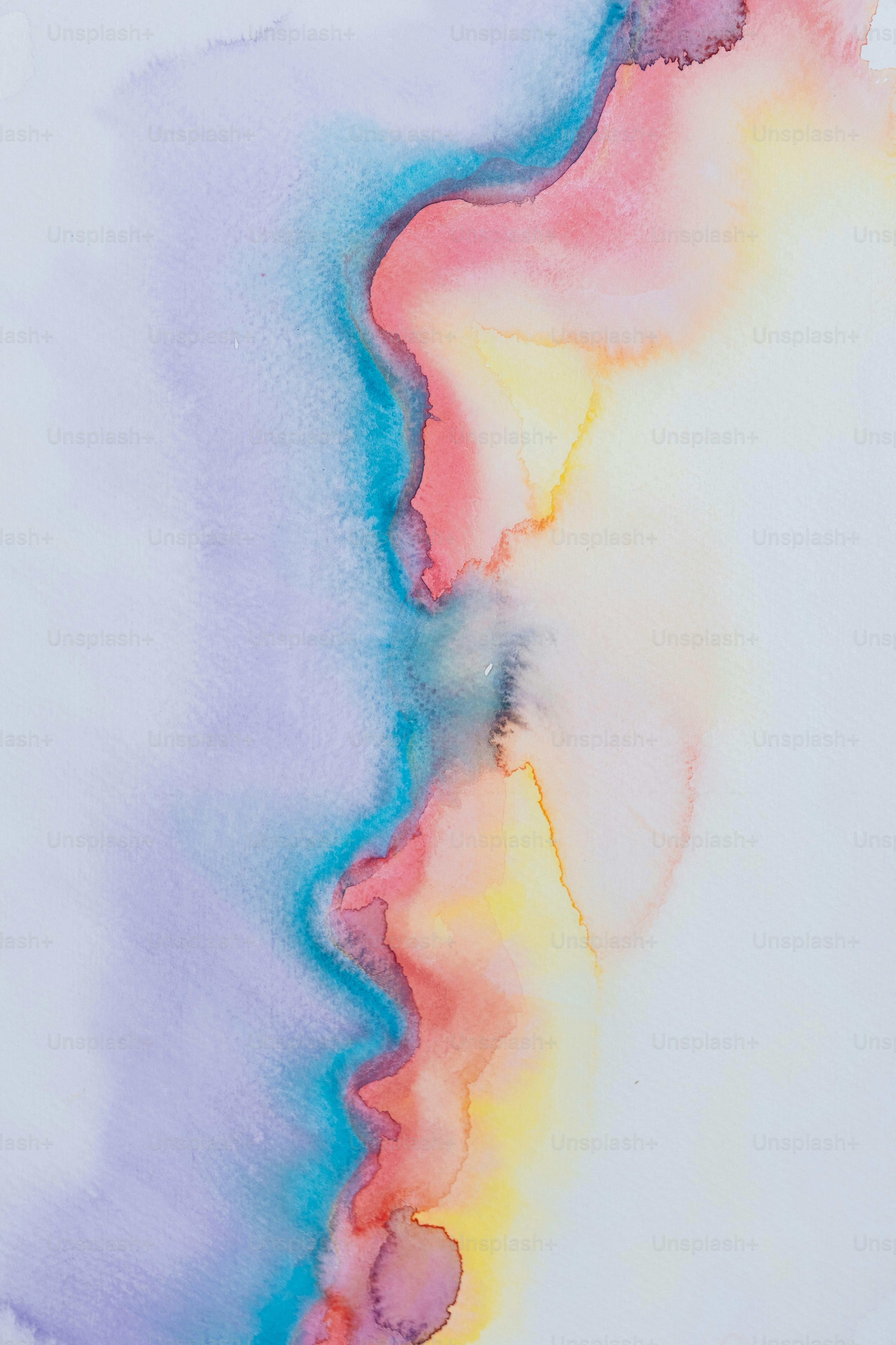 Colorful watercolor washes blend on a white background.