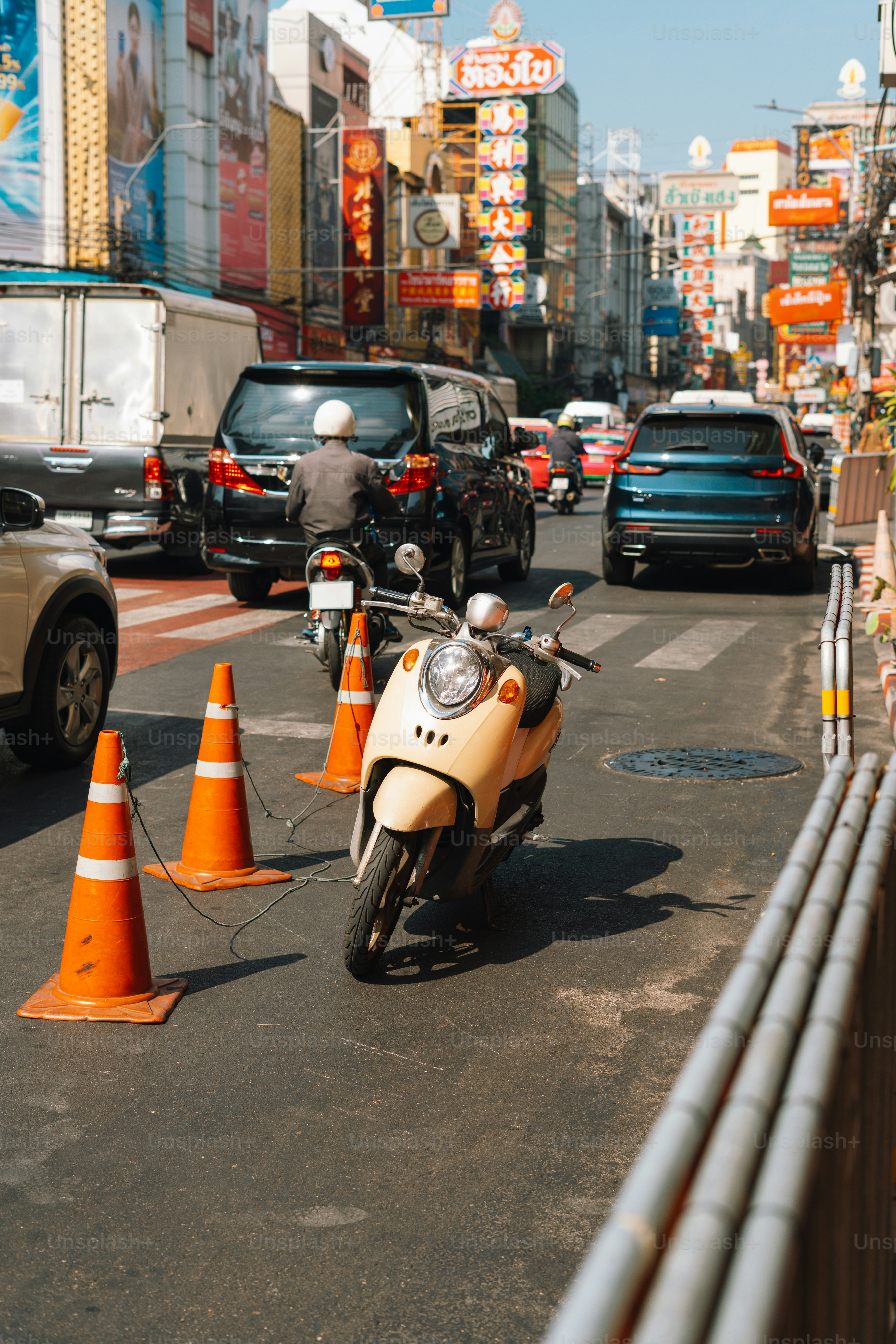 Busy street scene in an asian city