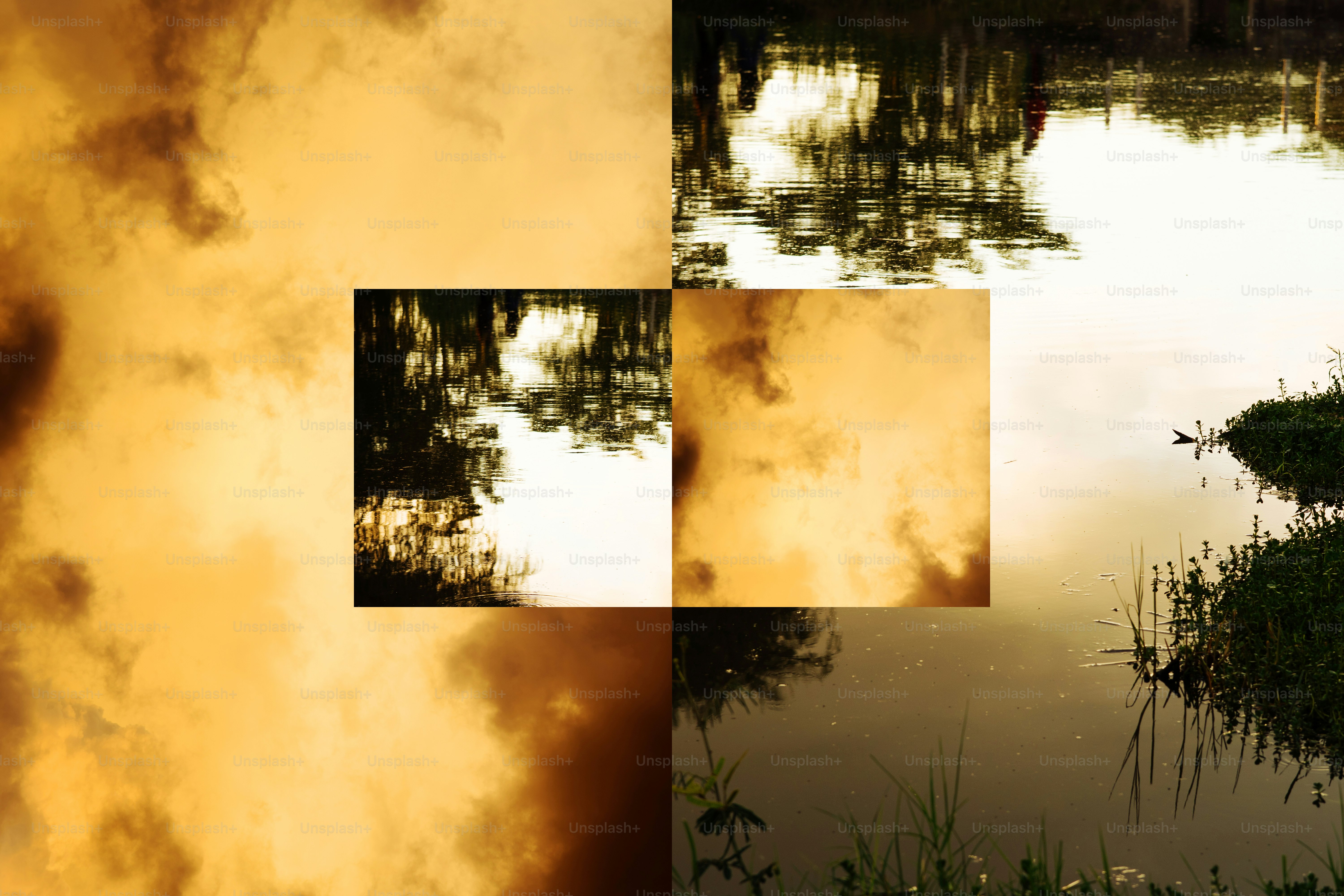 Una imagen dividida muestra reflejos y nubes.