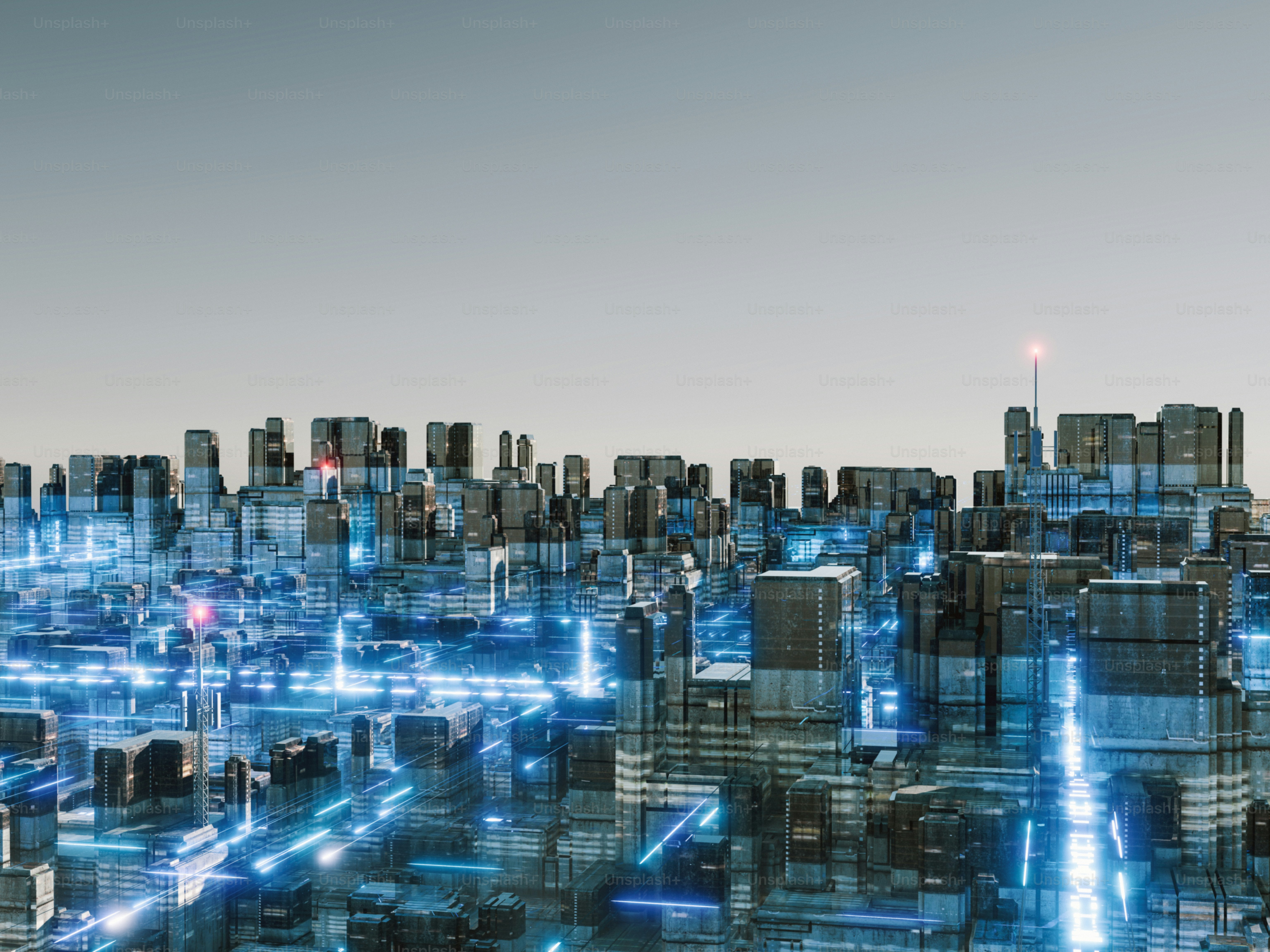 A futuristic city with glowing blue lights. photo – Technology Image on  Unsplash, image size:3000x2250