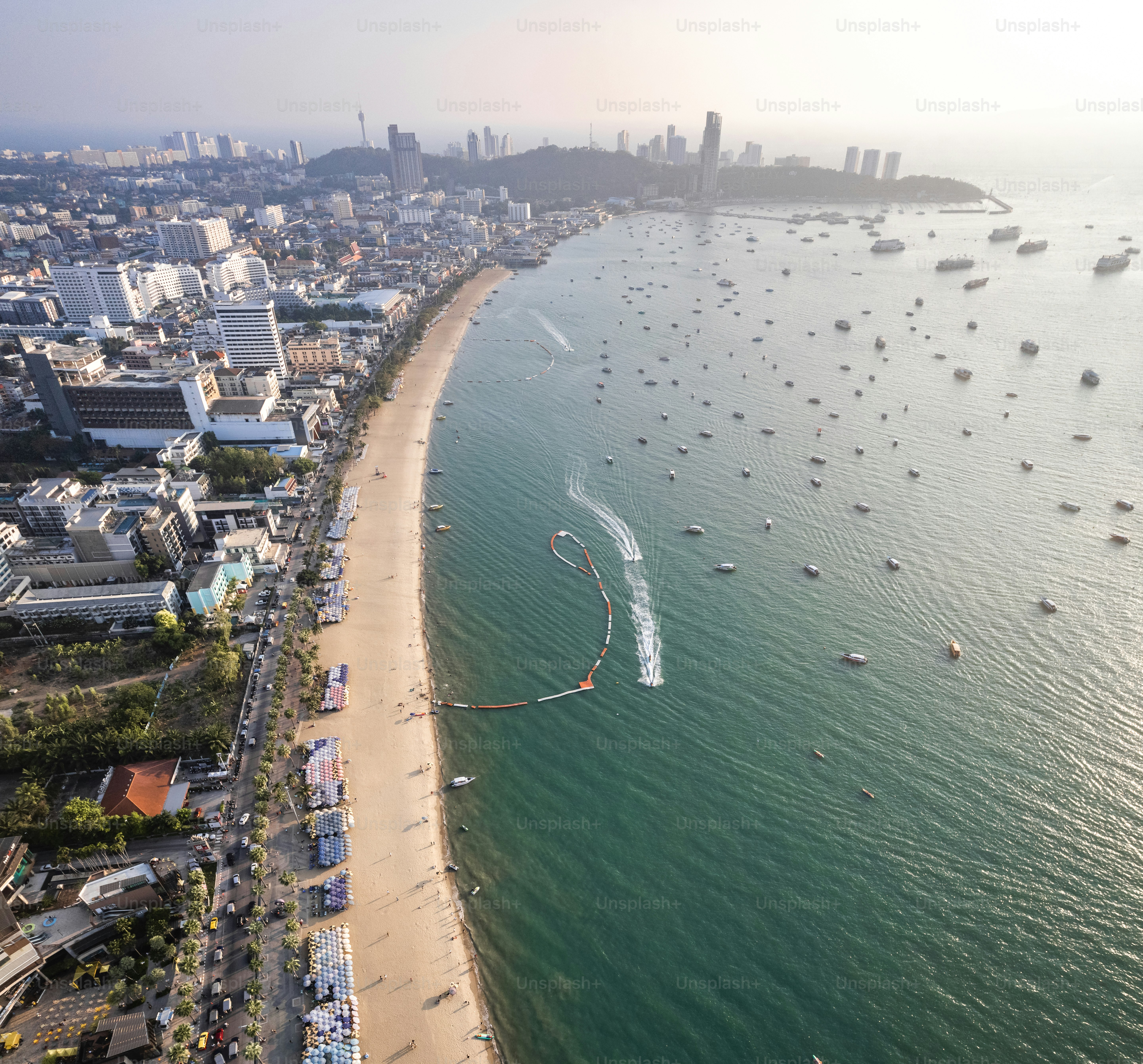Aerial view of Central Pattaya beach in Chonburi, Thailand, south east asia