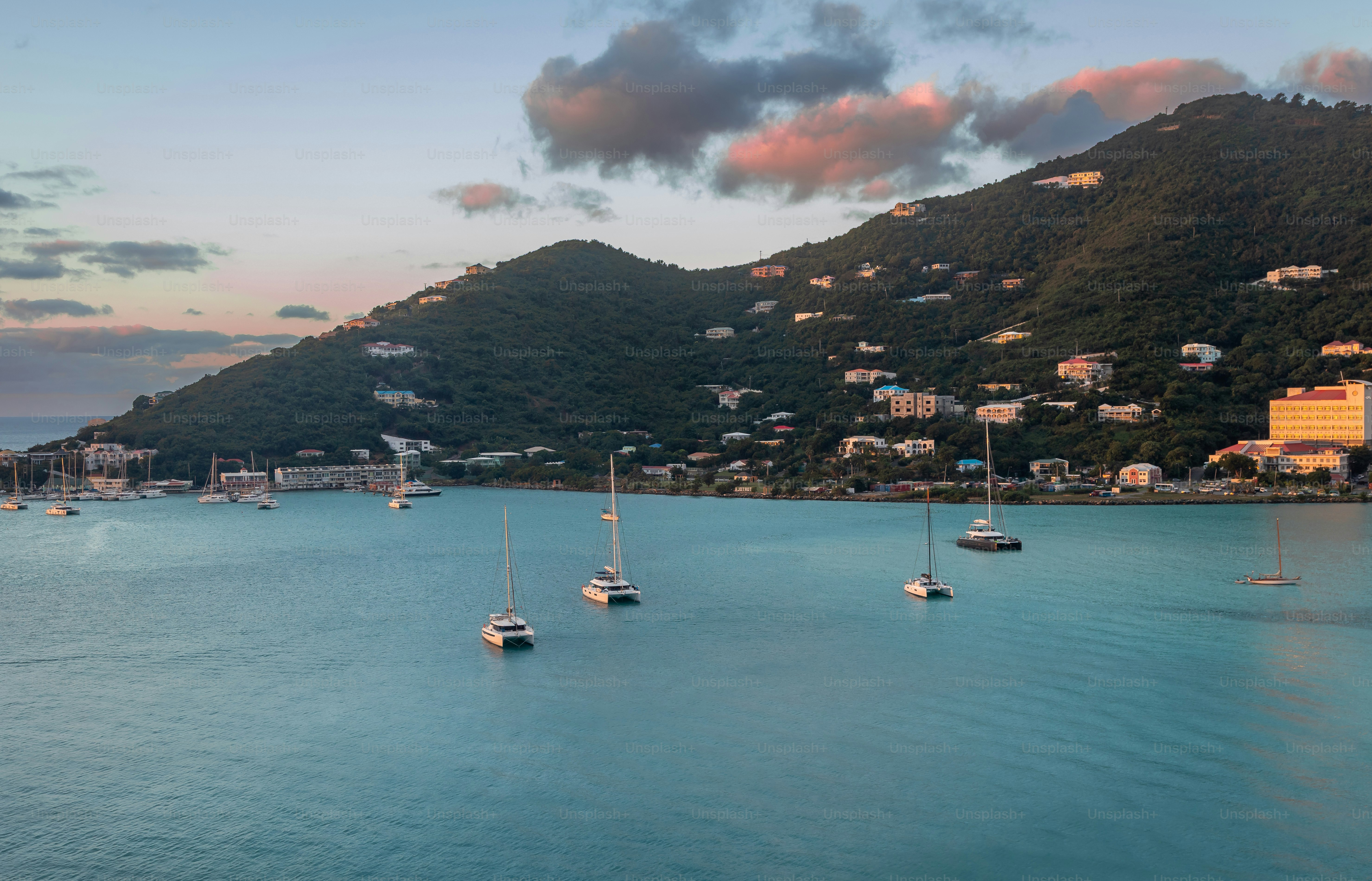 Exposure done at sunrise of Road Town, capital city of Tortola, Baughers Bay and the surroundings and its magnificent water color, while arriving at the Island by Cruise Ship, British Virgin Islands